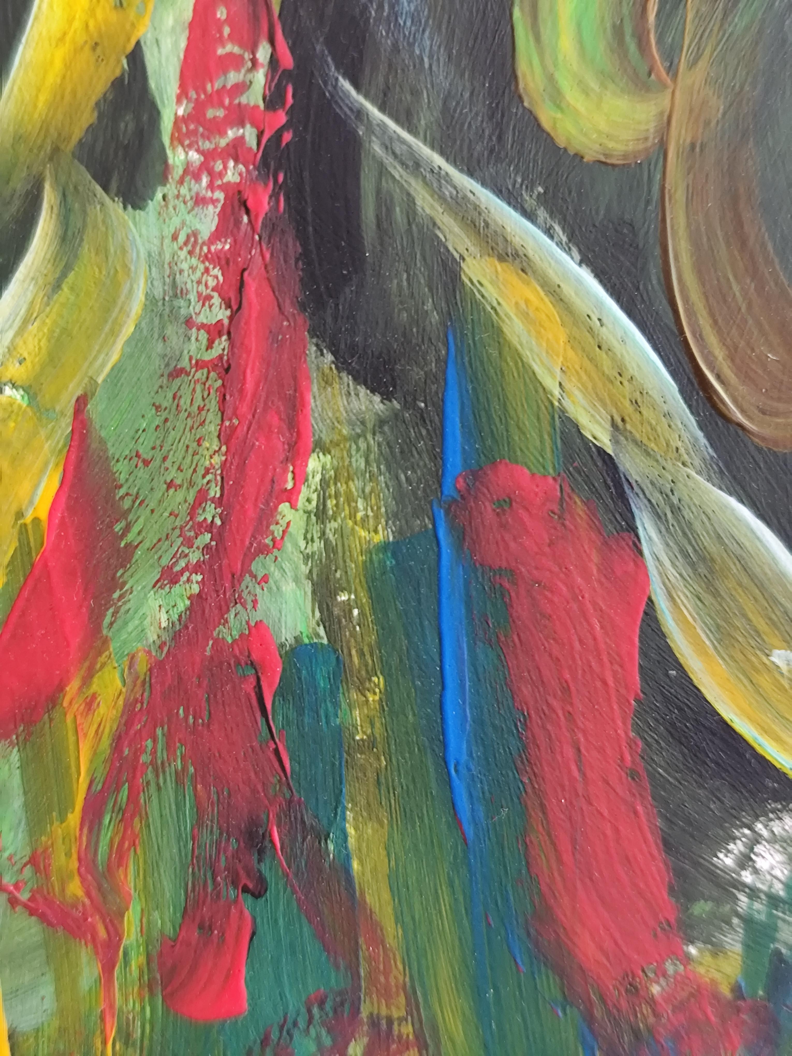 Pintura acrílica abstracta impresionista de naturaleza sobre papel 