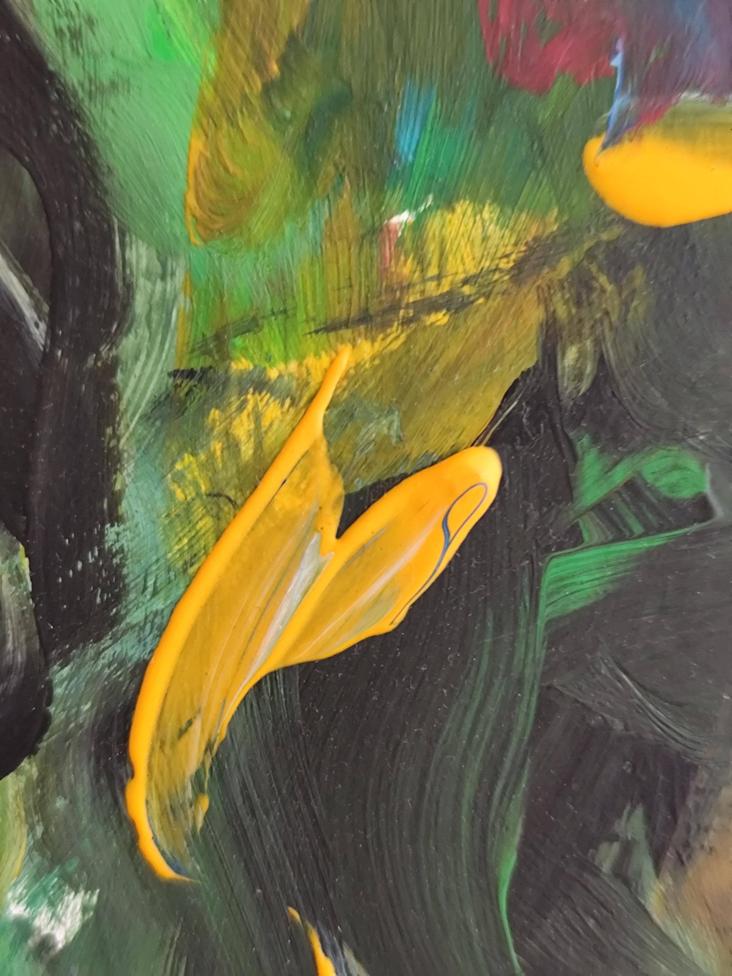 Pintura acrílica abstracta impresionista de naturaleza sobre papel 