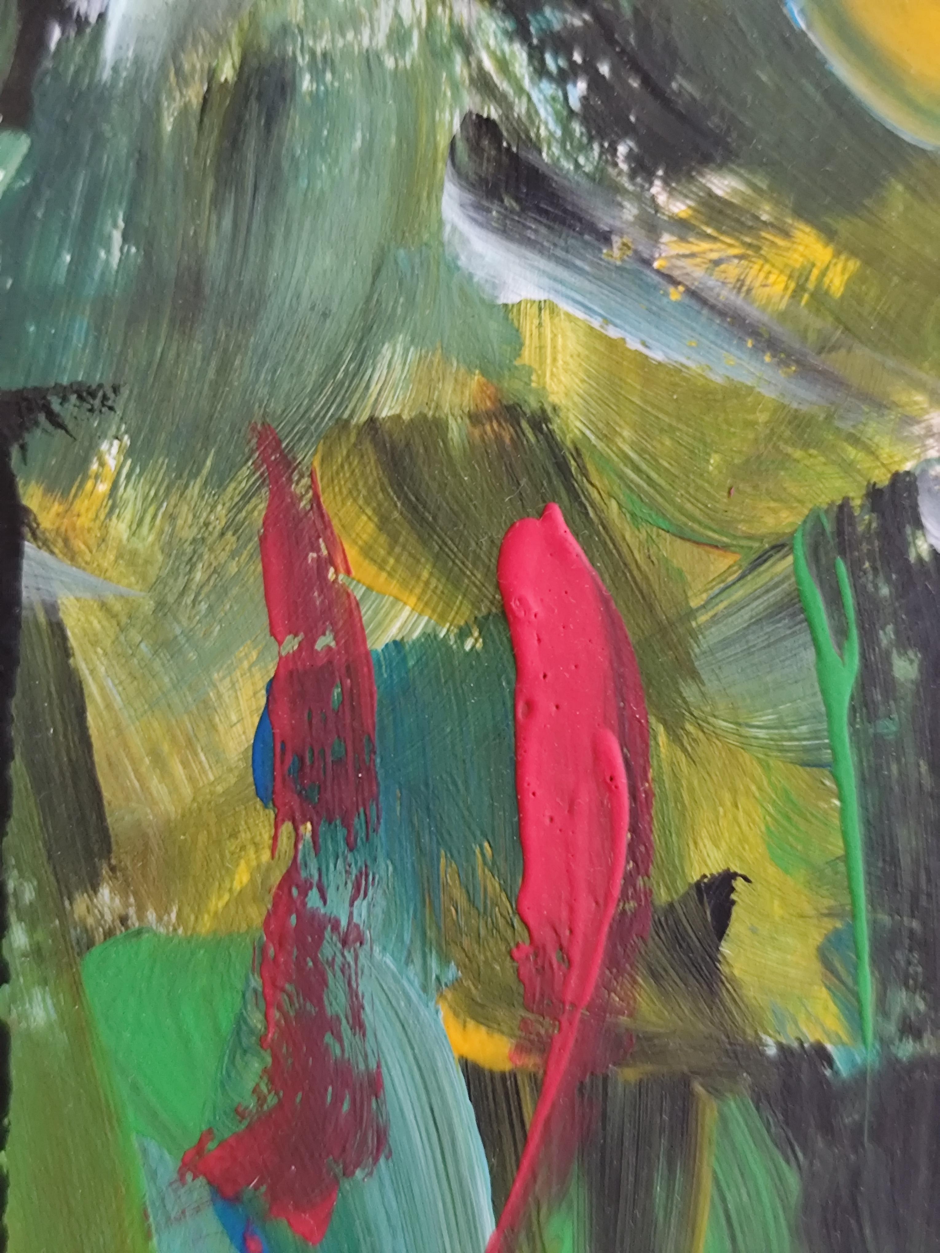 Pintura acrílica abstracta impresionista de naturaleza sobre papel 