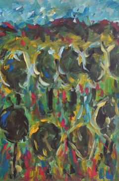 Peinture acrylique impressionniste nature abstraite sur papier "Arbres de la gratitude".