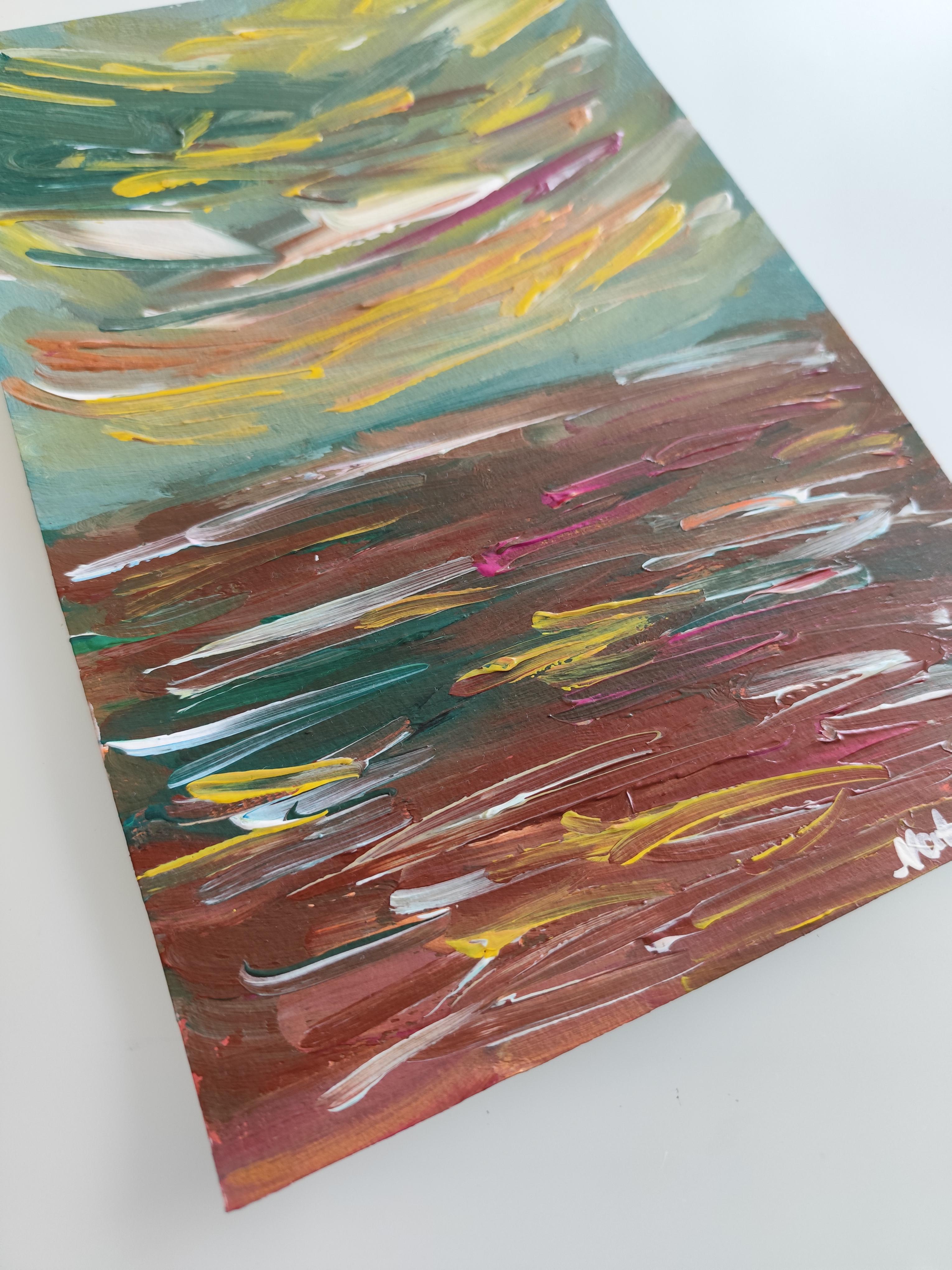 Pittura acrilica astratta contemporanea su carta di un paesaggio marino impressionista in vendita 6