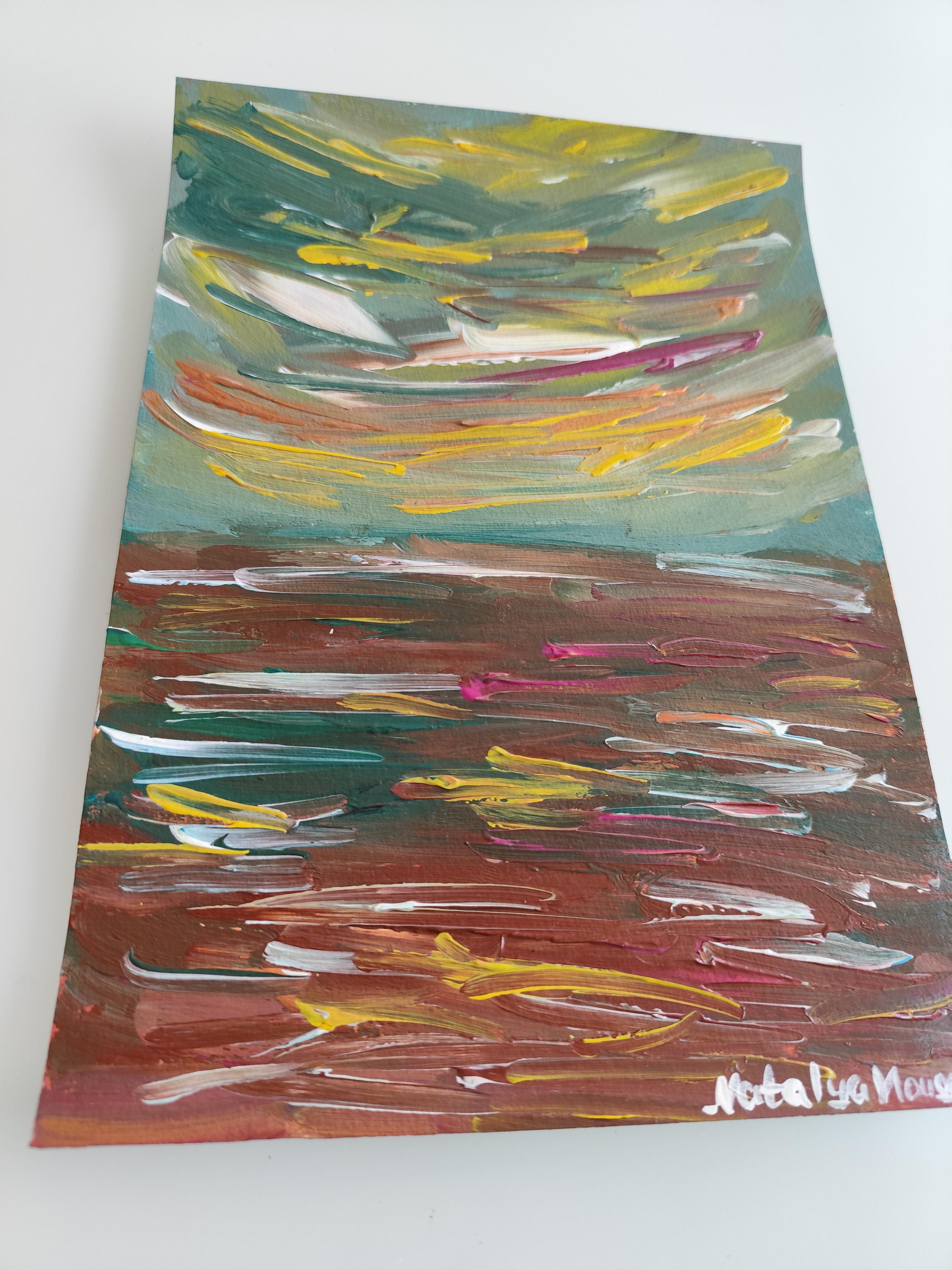 Pittura acrilica astratta contemporanea su carta di un paesaggio marino impressionista in vendita 7