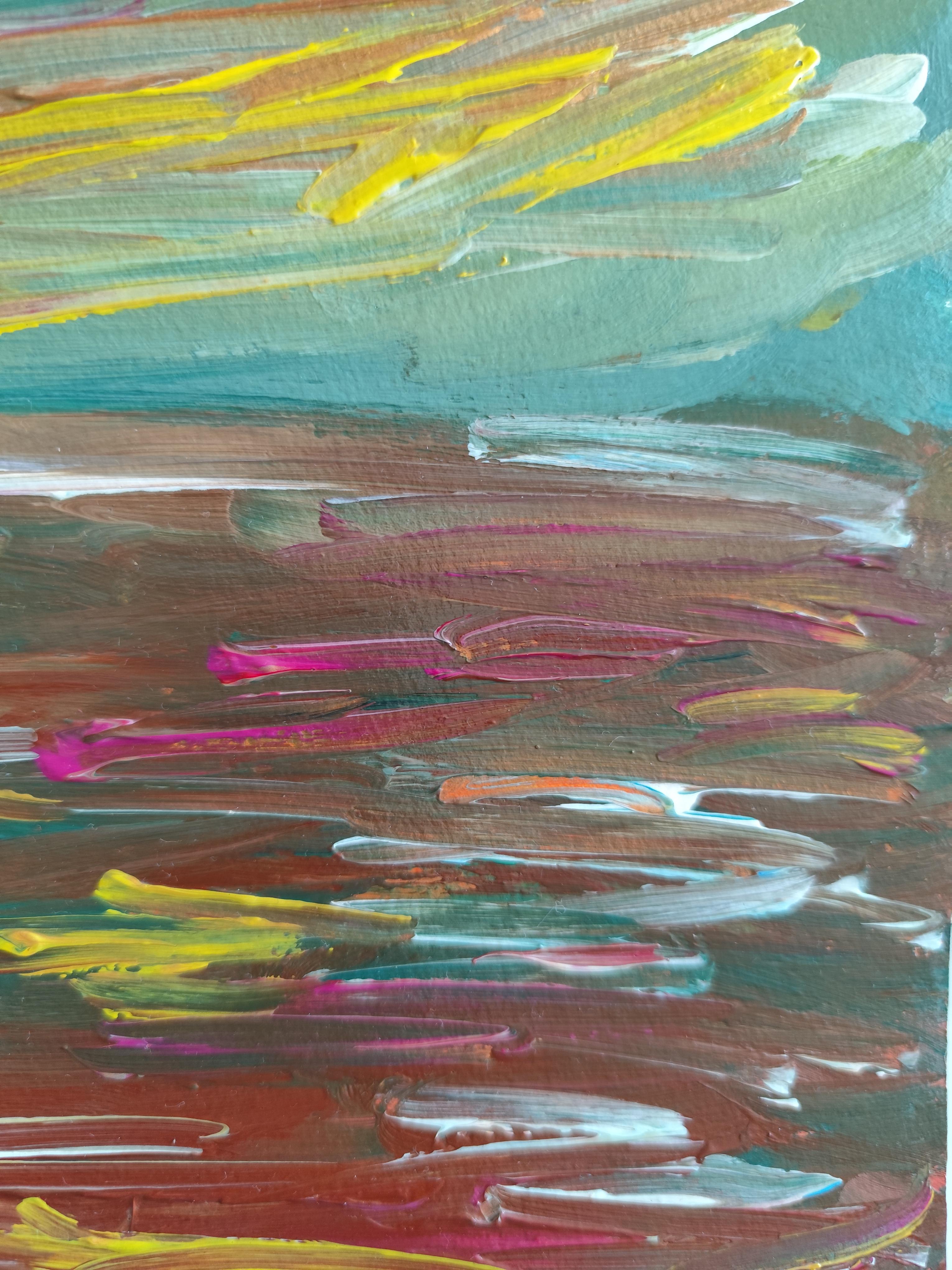 Pittura acrilica astratta contemporanea su carta di un paesaggio marino impressionista in vendita 8
