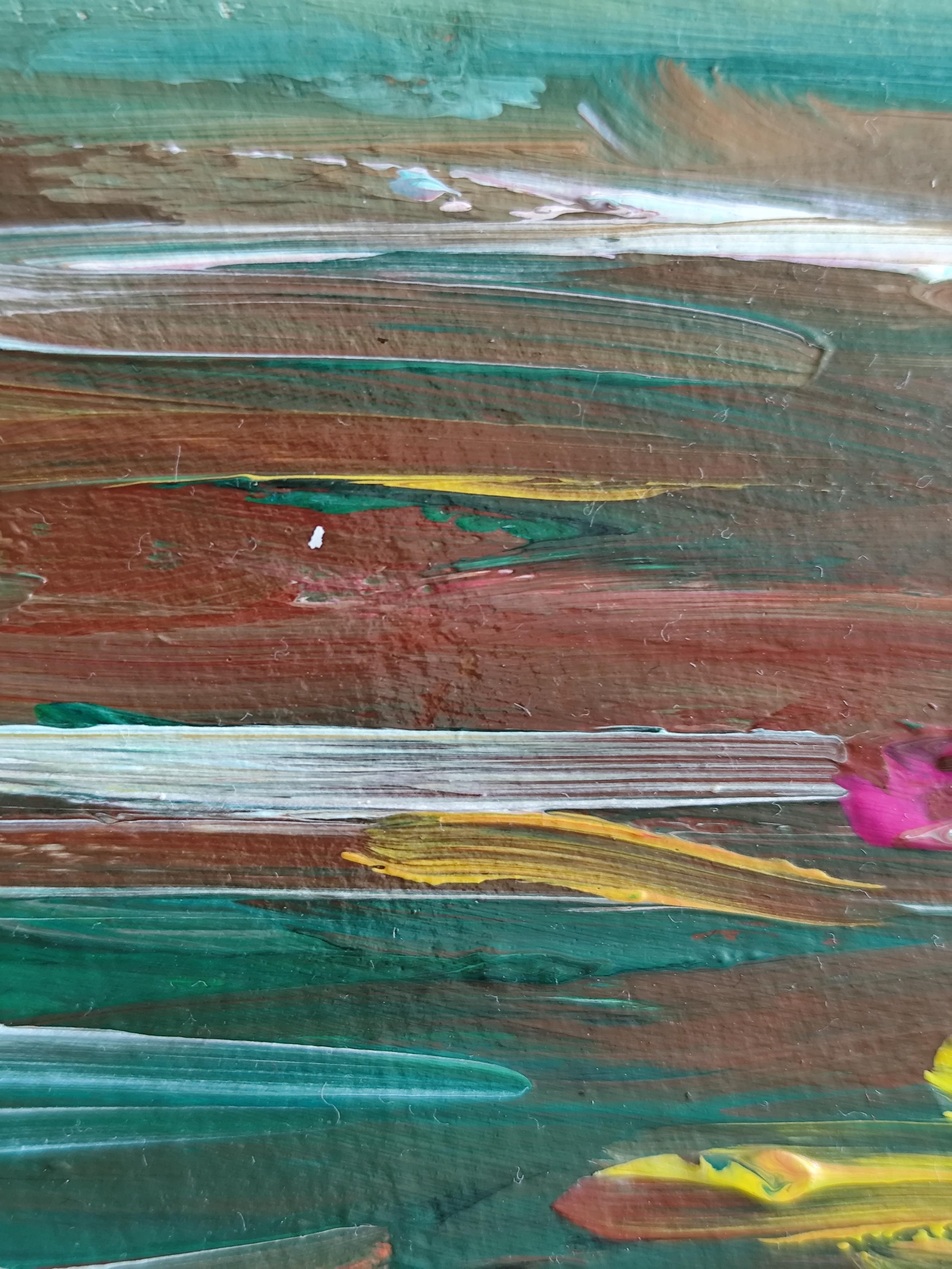 Pittura acrilica astratta contemporanea su carta di un paesaggio marino impressionista in vendita 9