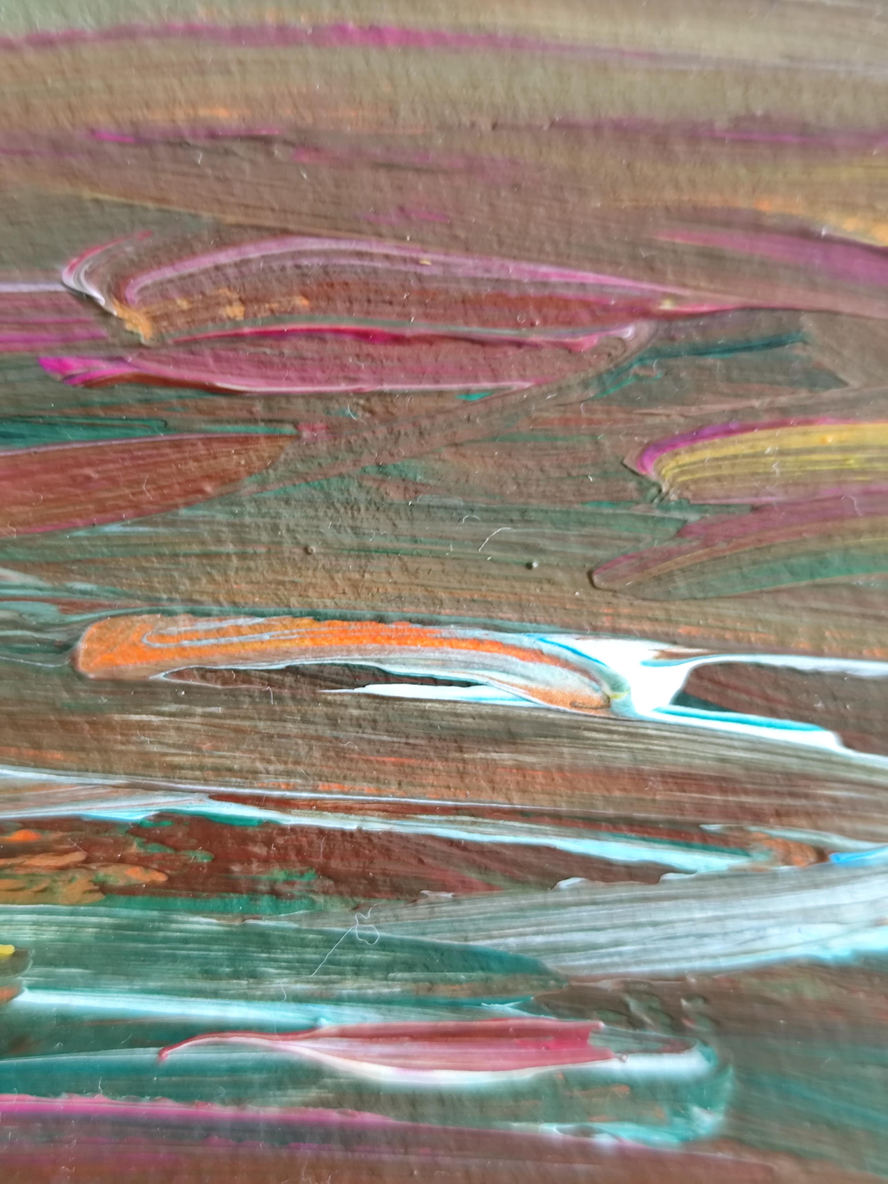 Pittura acrilica astratta contemporanea su carta di un paesaggio marino impressionista in vendita 10