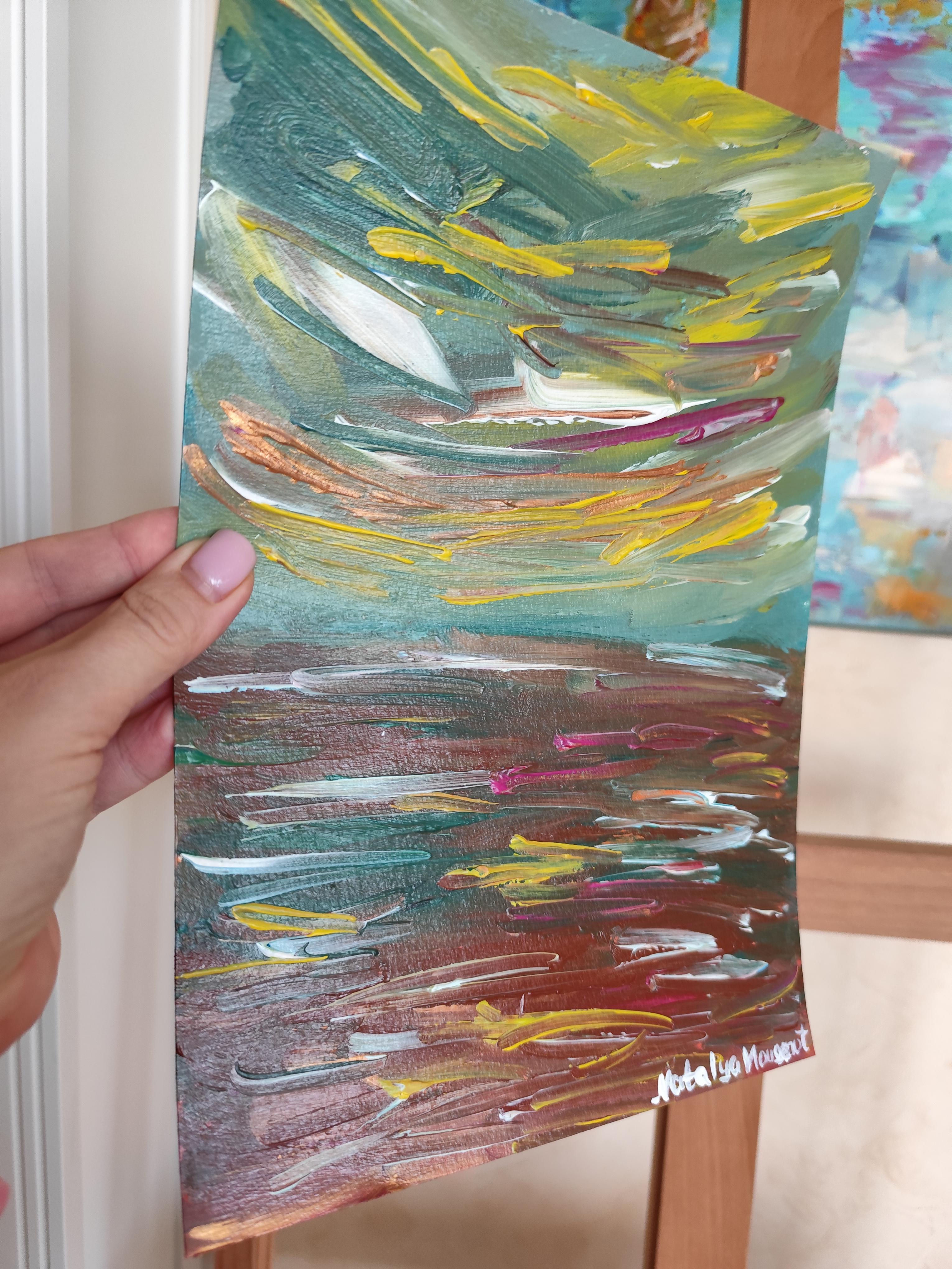 Pittura acrilica astratta contemporanea su carta di un paesaggio marino impressionista in vendita 13