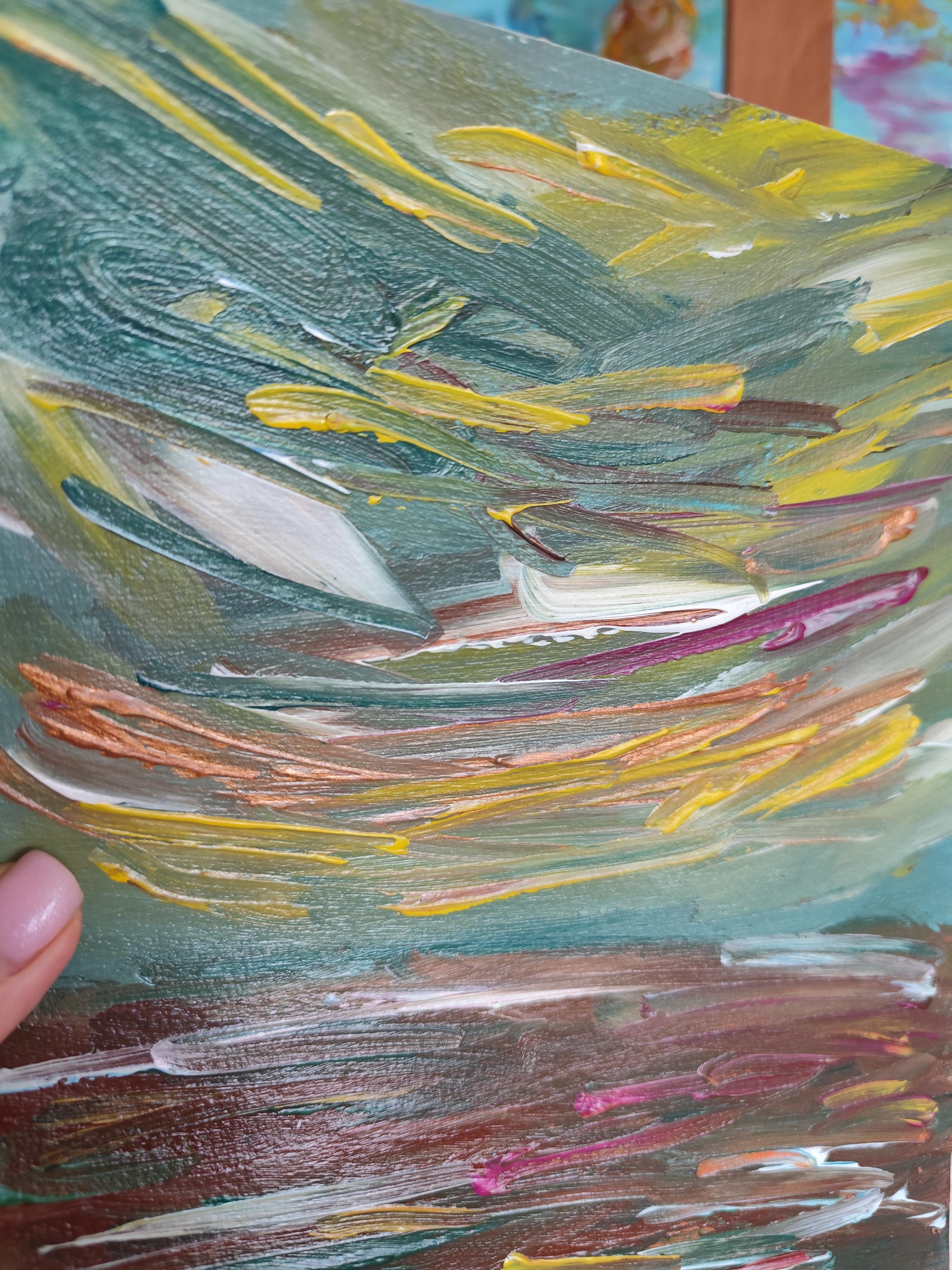 Pittura acrilica astratta contemporanea su carta di un paesaggio marino impressionista in vendita 14