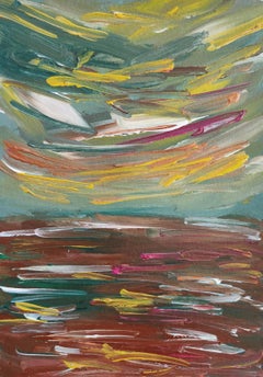 Peinture acrylique contemporaine sur papier, paysage marin abstrait et impressionniste