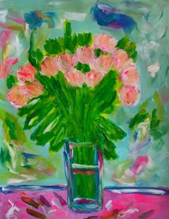 "Tulips for always" Contemporary abstract Impressionist floral painting on paper