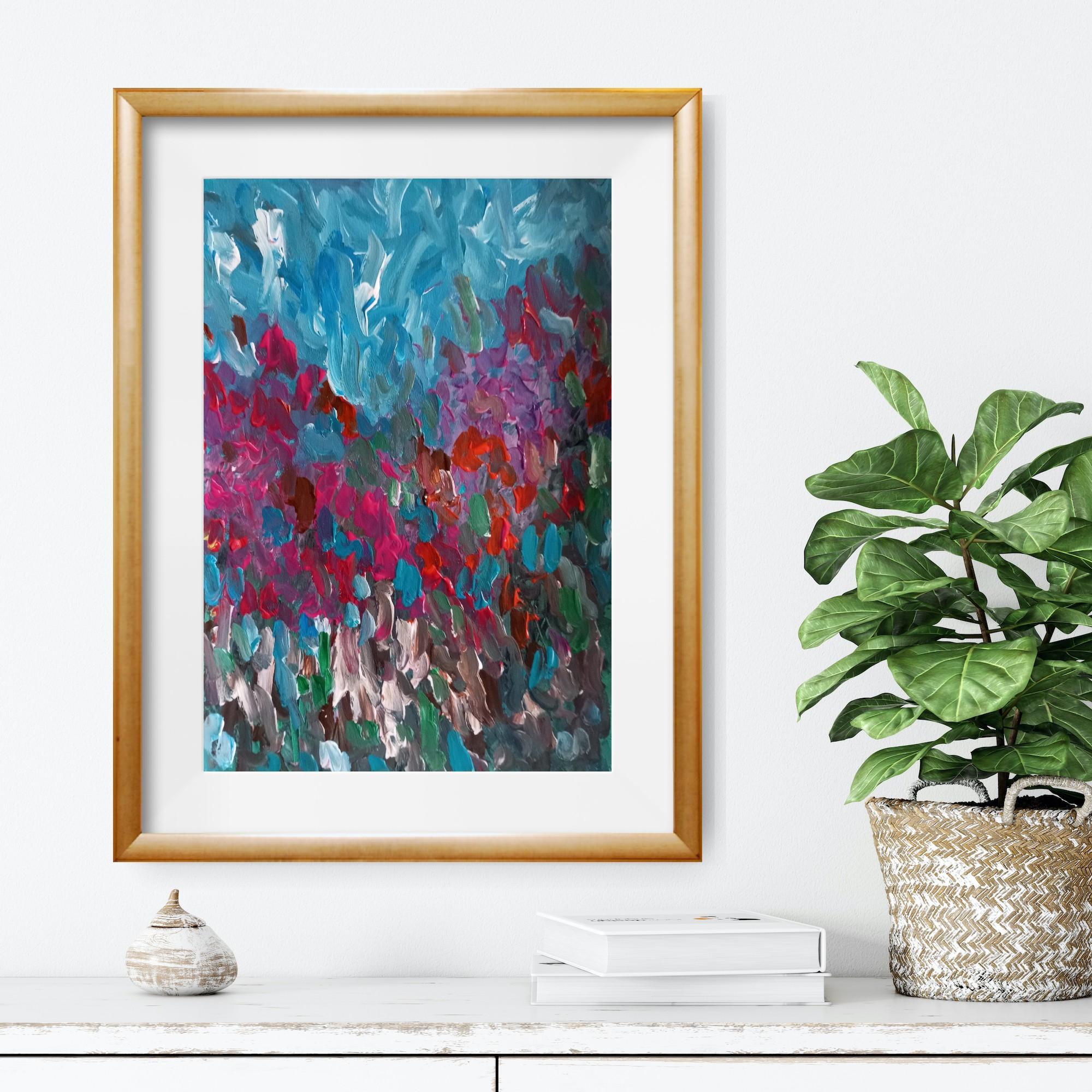 In this abstract floral artwork I experience the world of nature through the bright colors of a spring period.

While painting, I sought to capture the beauty of spring flowers which are full of different colors.

In my art practice I love to use