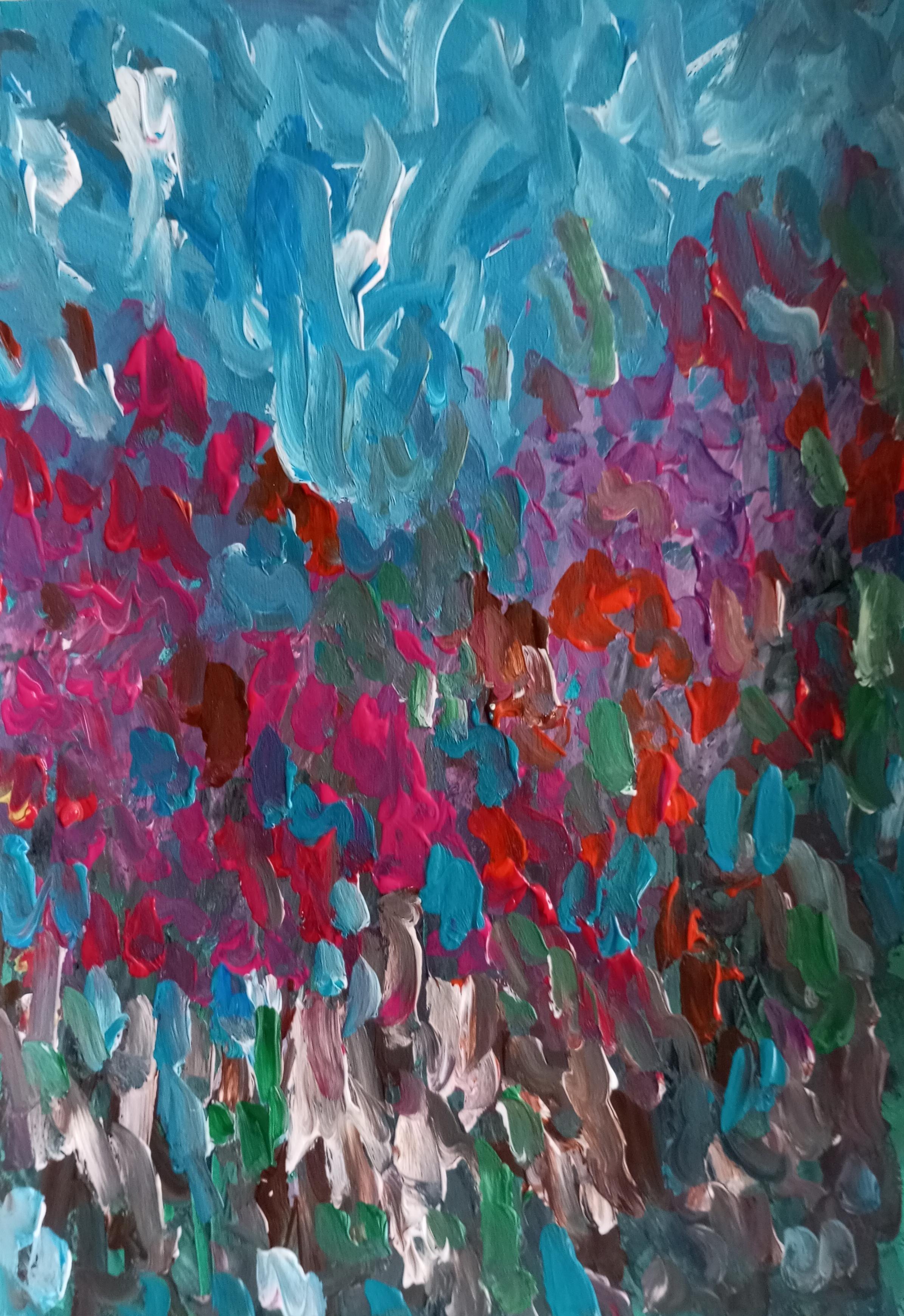 "Lebendige Frühlingsfarben" (Contemporary abstract expressive acrylic floral)