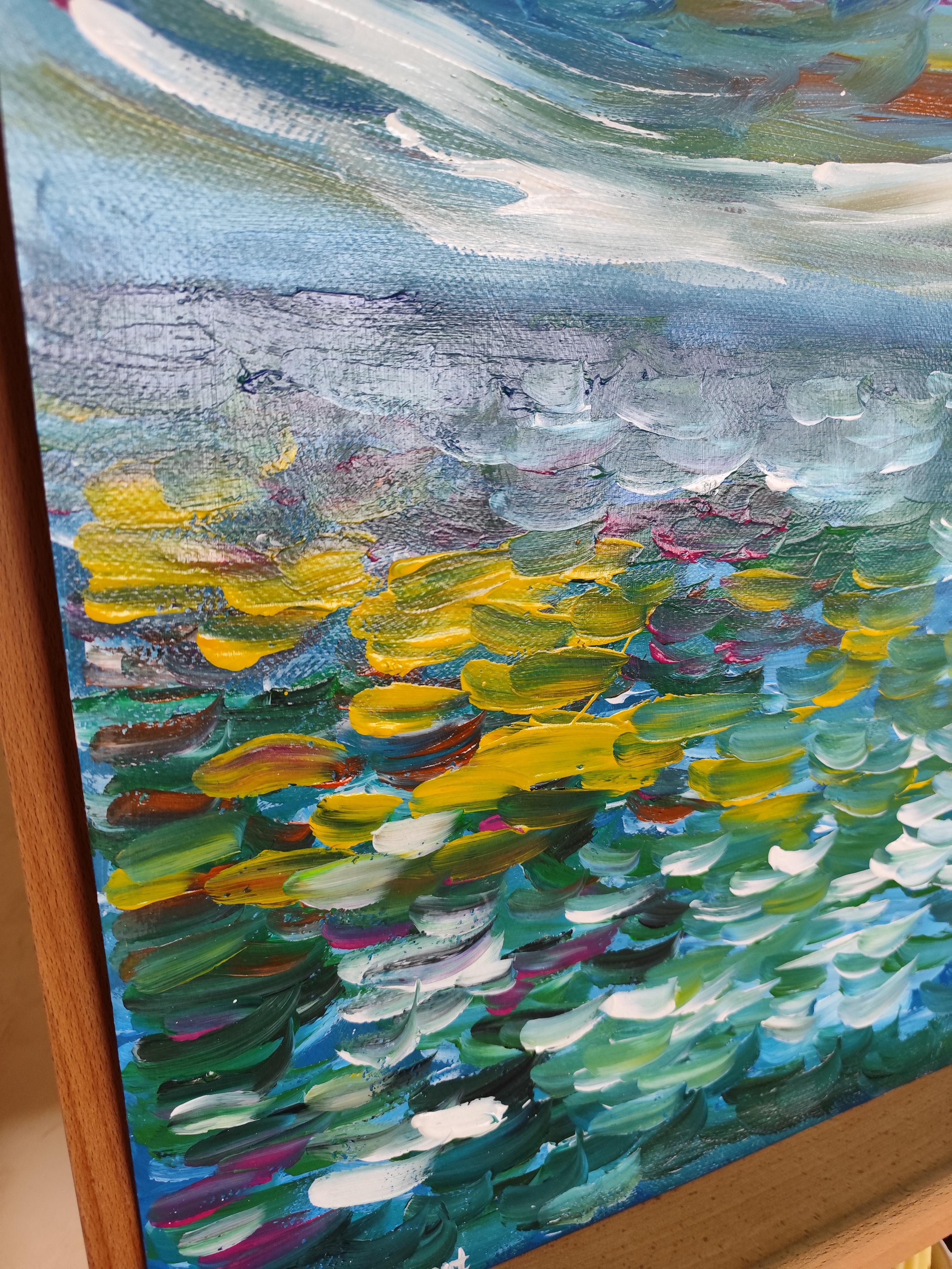 Paysage marin expressif et contemporain, vagues de l'océan, peinture acrylique sur toile.  papier en vente 5
