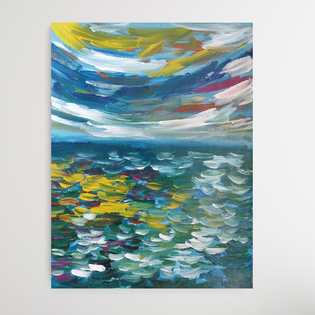 Paysage marin expressif et contemporain, vagues de l'océan, peinture acrylique sur toile.  papier en vente 9