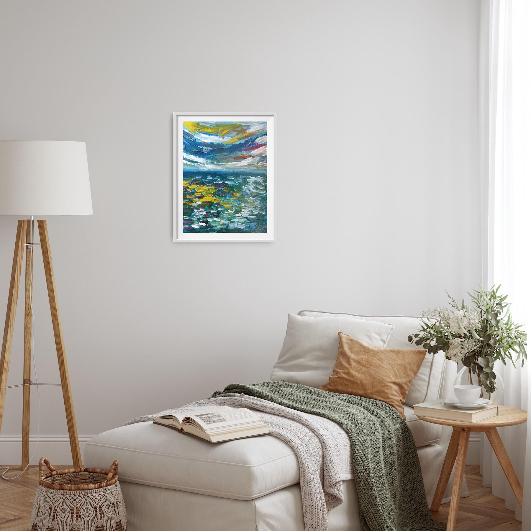 Paysage marin expressif et contemporain, vagues de l'océan, peinture acrylique sur toile.  papier en vente 10