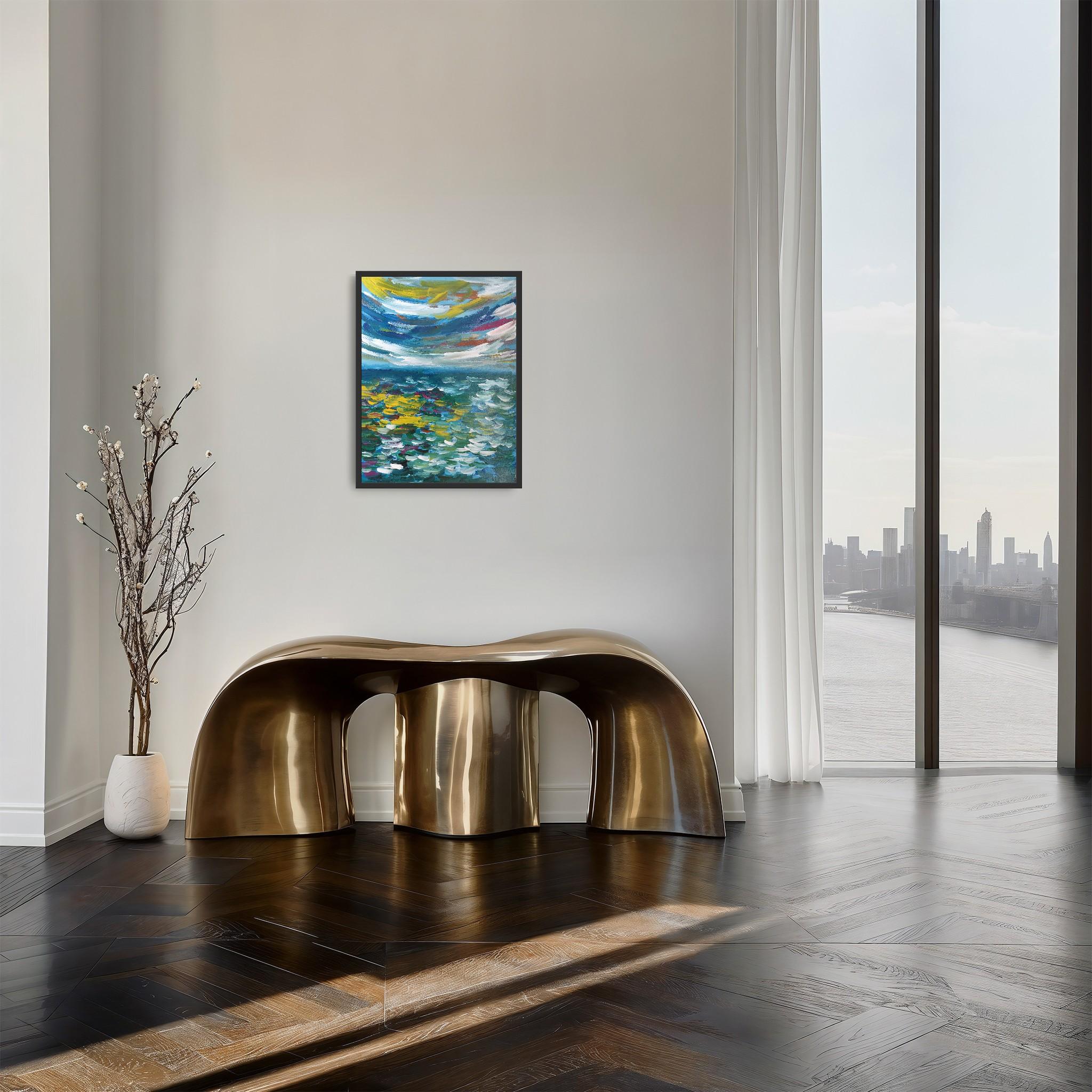 Paysage marin expressif et contemporain, vagues de l'océan, peinture acrylique sur toile.  papier en vente 11