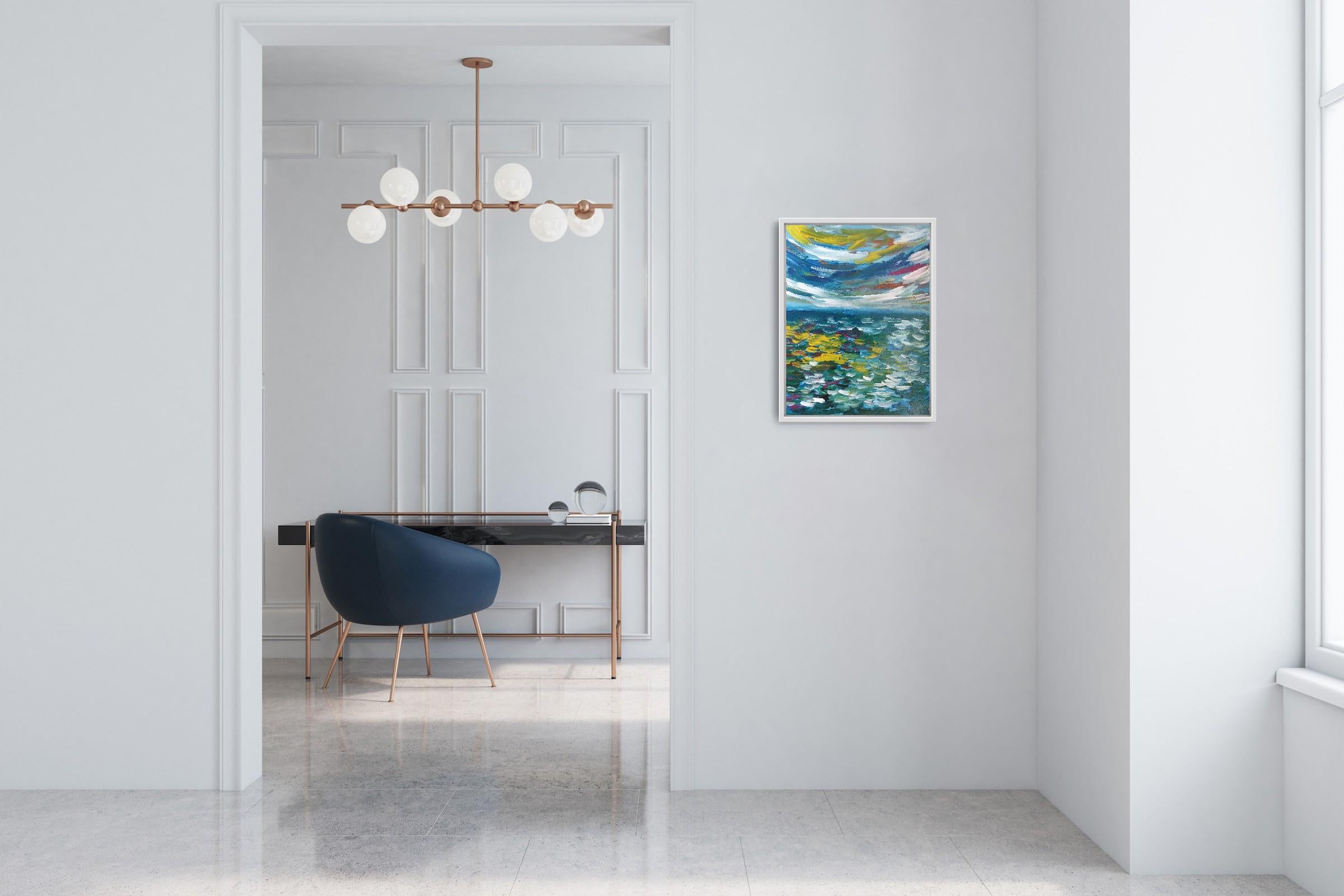 Paysage marin expressif et contemporain, vagues de l'océan, peinture acrylique sur toile.  papier en vente 14