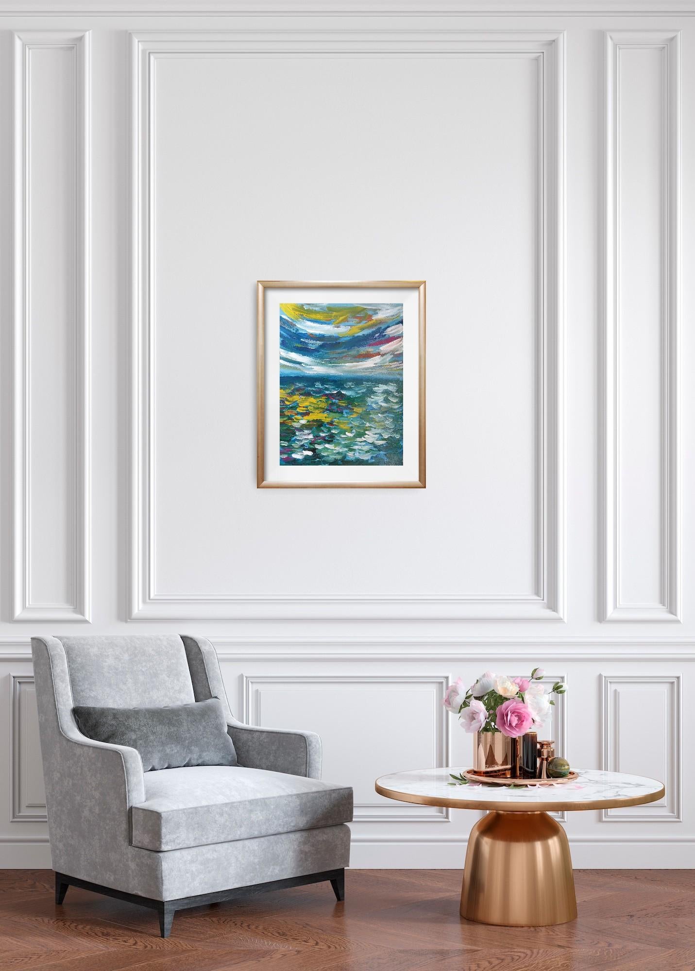Paysage marin expressif et contemporain, vagues de l'océan, peinture acrylique sur toile.  papier en vente 15