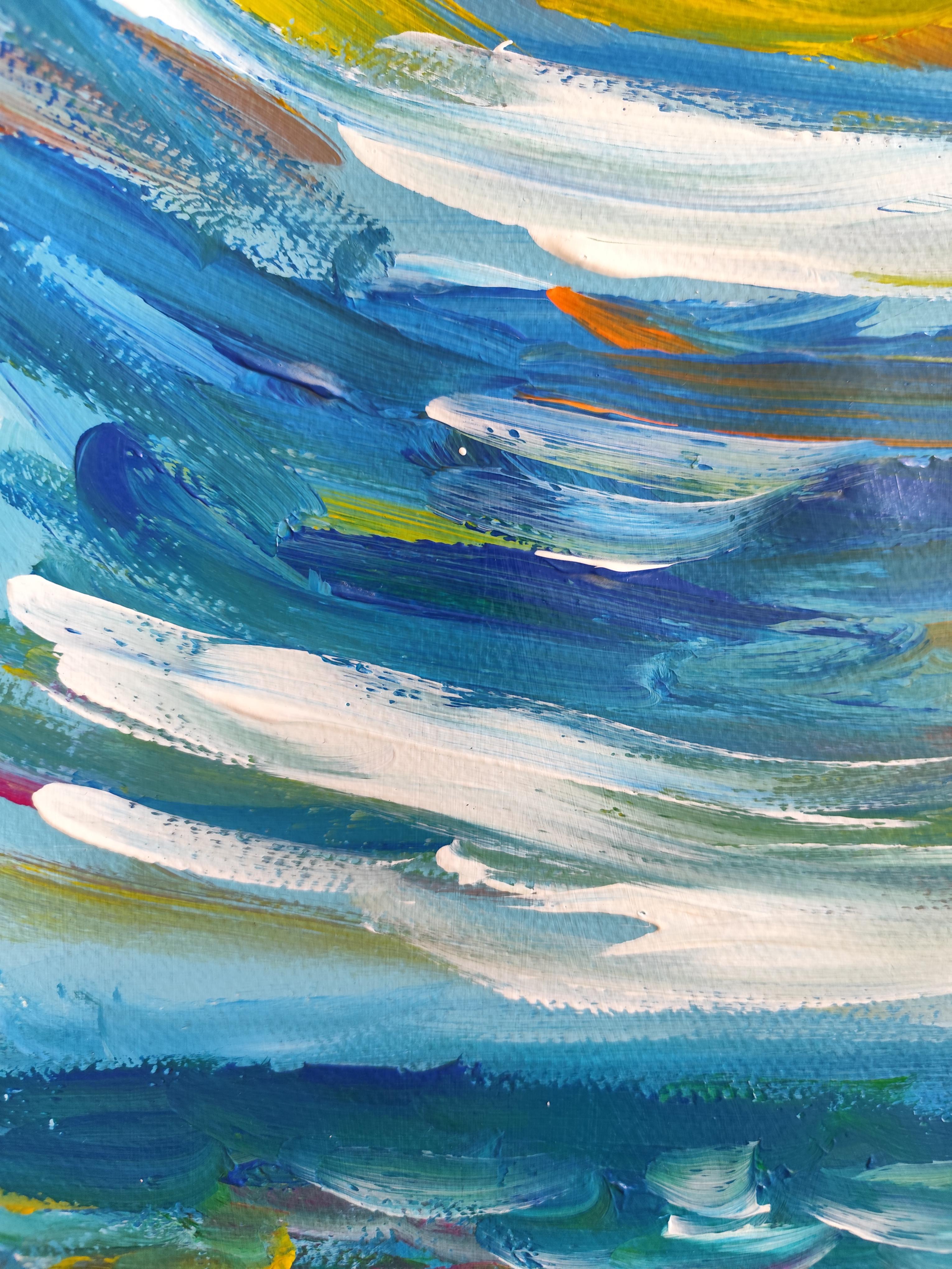 Paysage marin expressif et contemporain, vagues de l'océan, peinture acrylique sur toile.  papier en vente 2