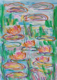 „Wasserblüte“ – Ein abstraktes, impressionistisches Gemälde, inspiriert von Monets Seerosen