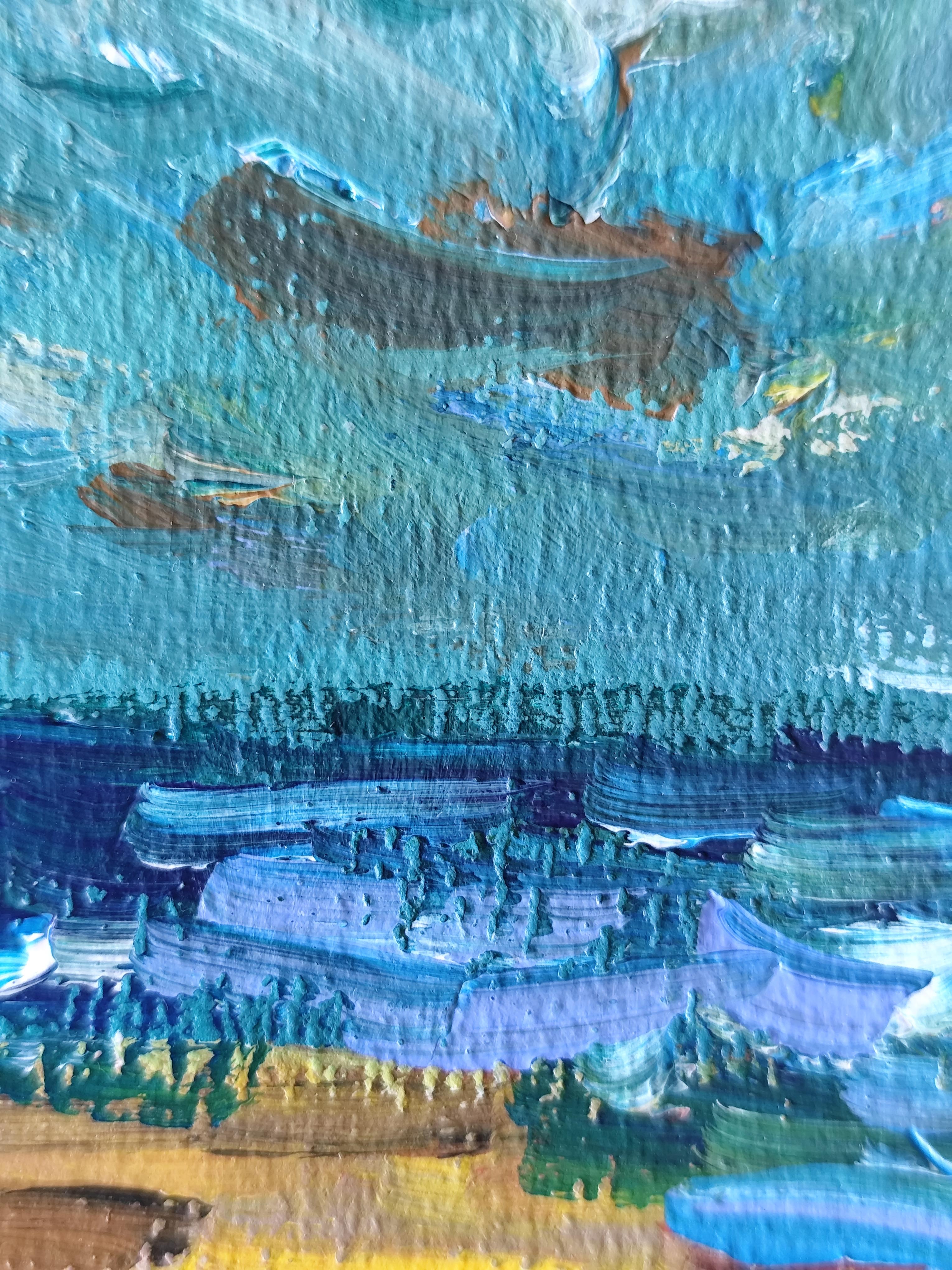 Peinture acrylique contemporaine sur papier, paysage marin abstrait et impressionniste en vente 7