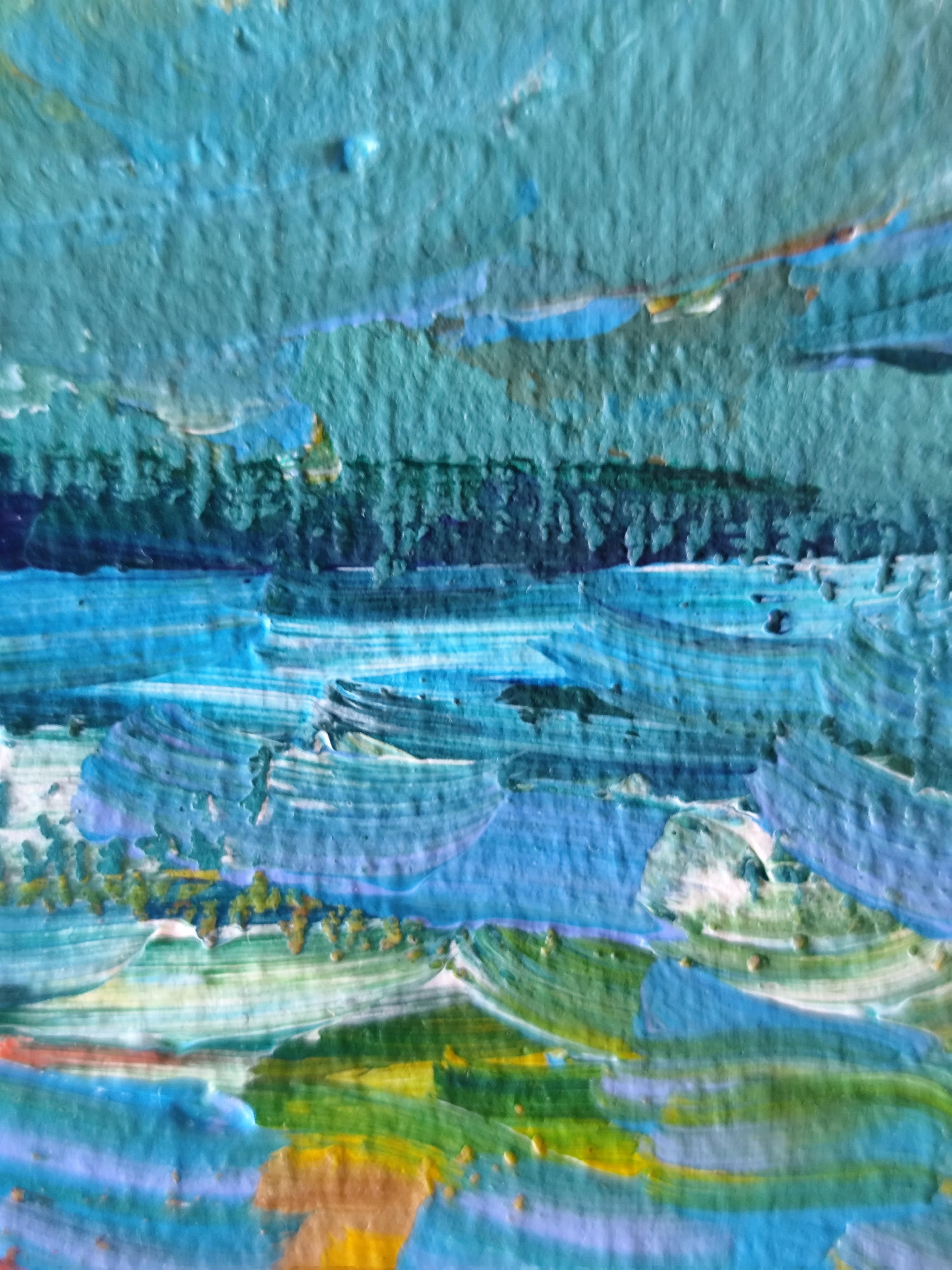 Peinture acrylique contemporaine sur papier, paysage marin abstrait et impressionniste en vente 8