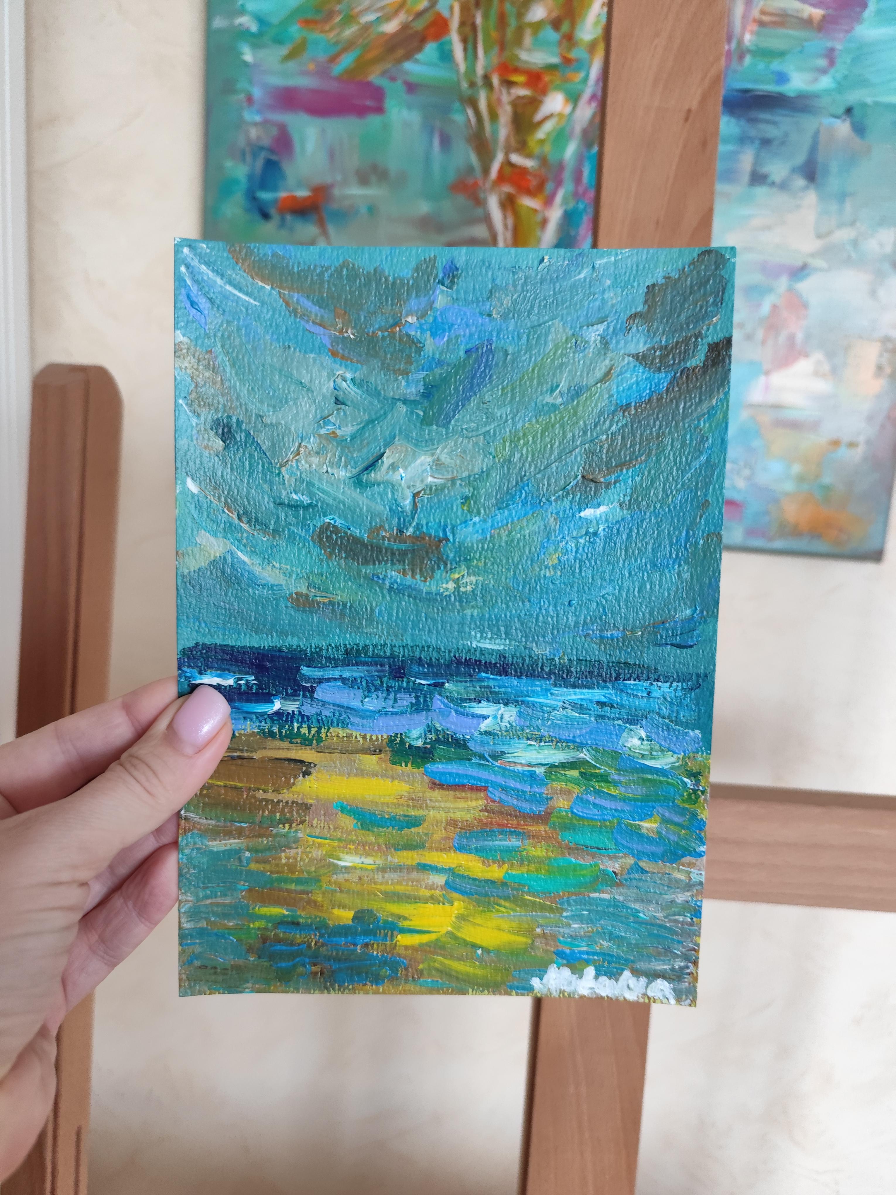 Peinture acrylique contemporaine sur papier, paysage marin abstrait et impressionniste en vente 9