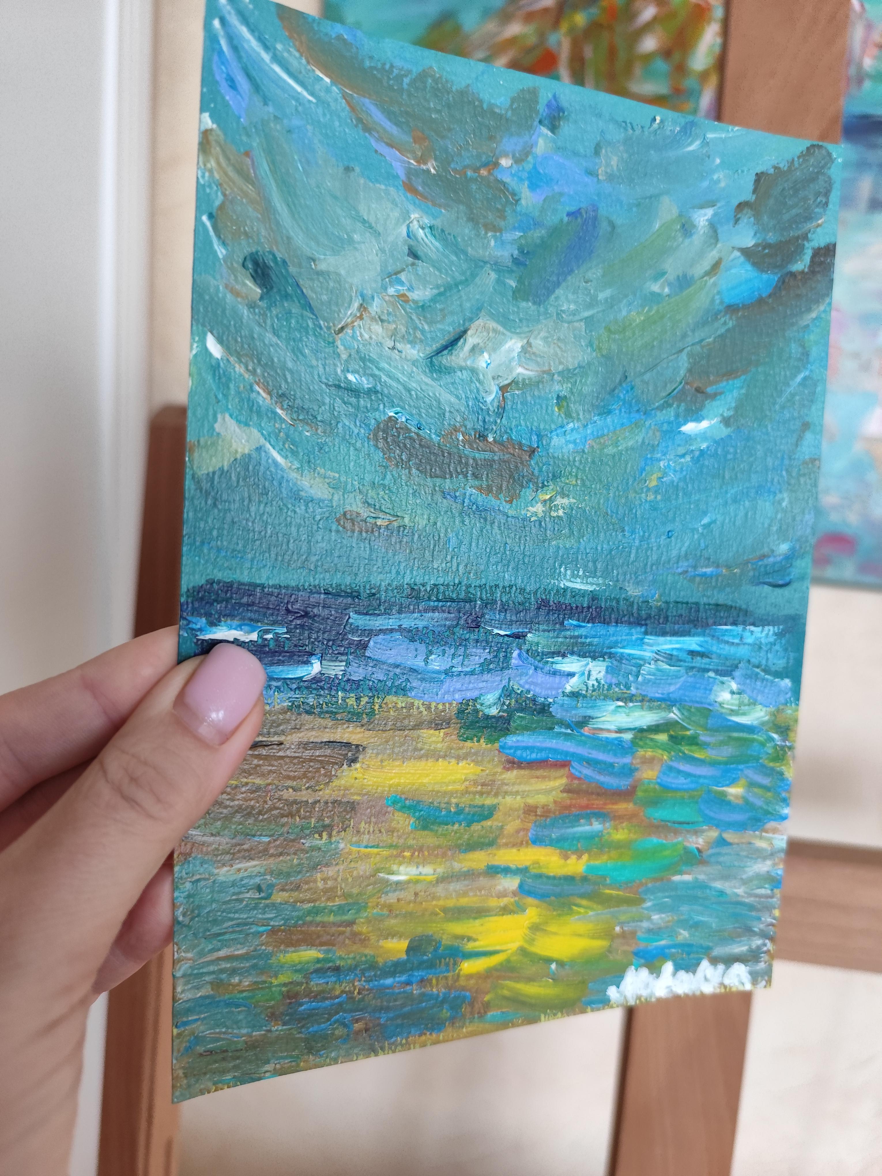 Peinture acrylique contemporaine sur papier, paysage marin abstrait et impressionniste en vente 10