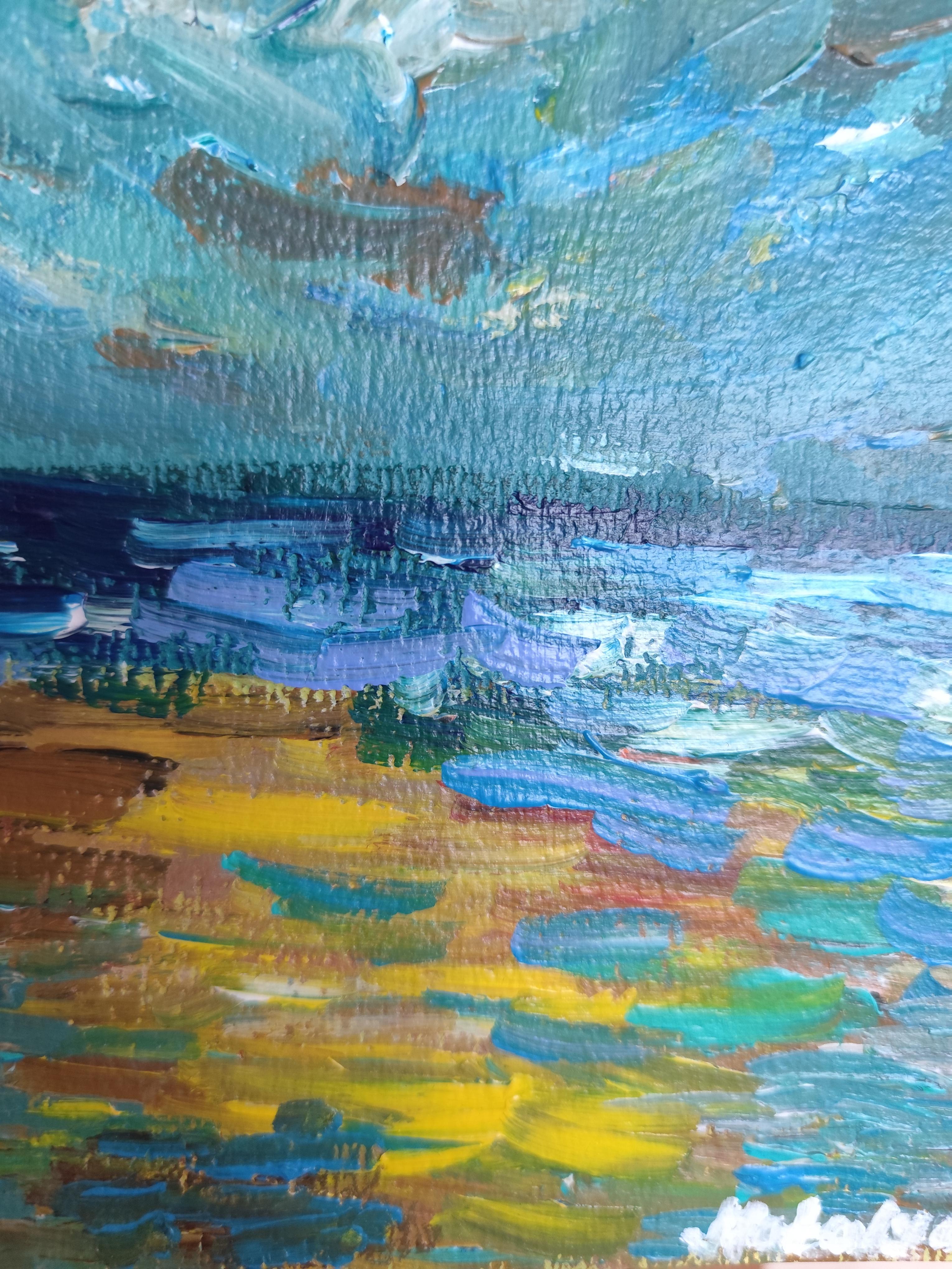 Peinture acrylique contemporaine sur papier, paysage marin abstrait et impressionniste en vente 12