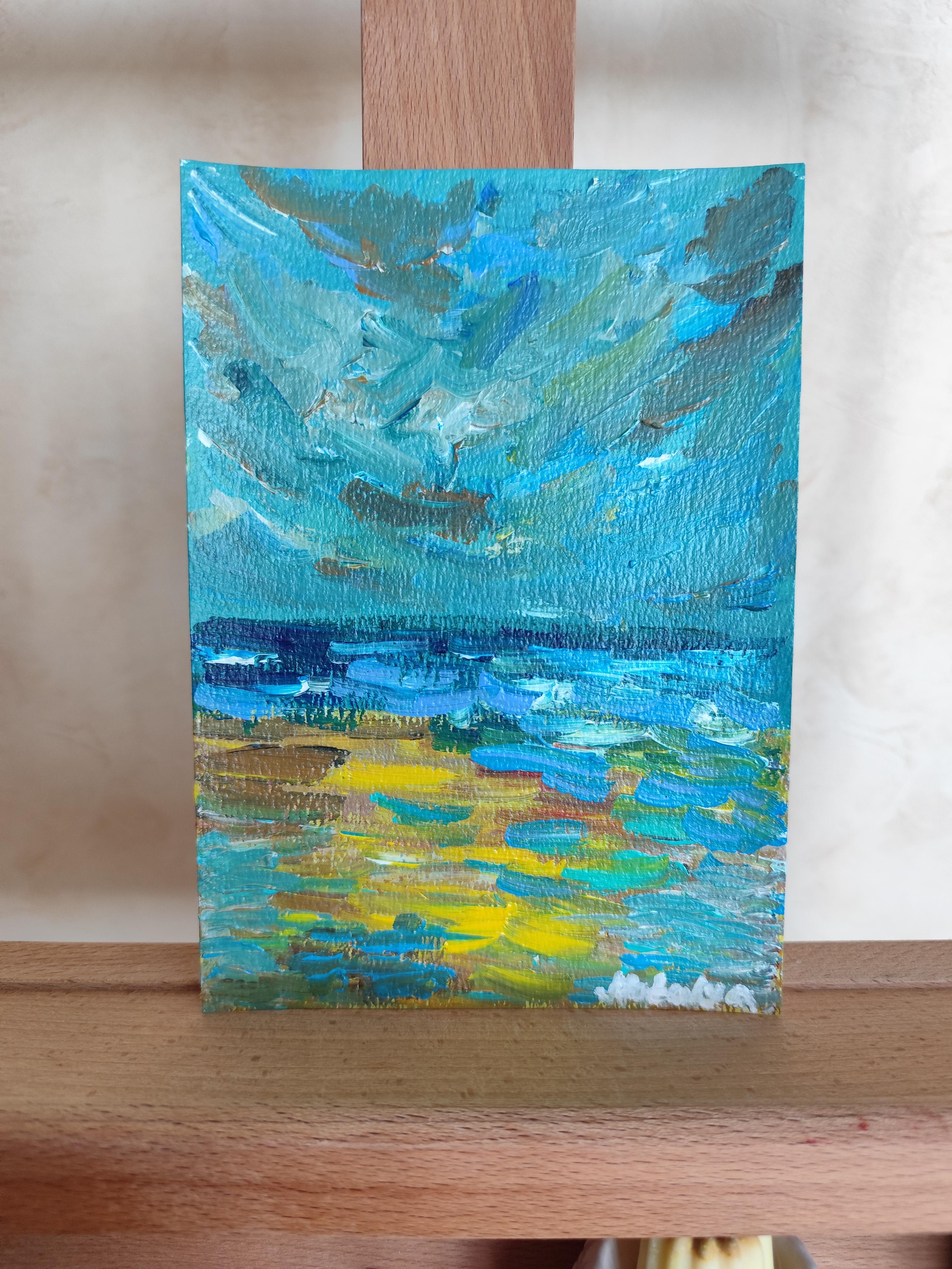 Peinture acrylique contemporaine sur papier, paysage marin abstrait et impressionniste en vente 13
