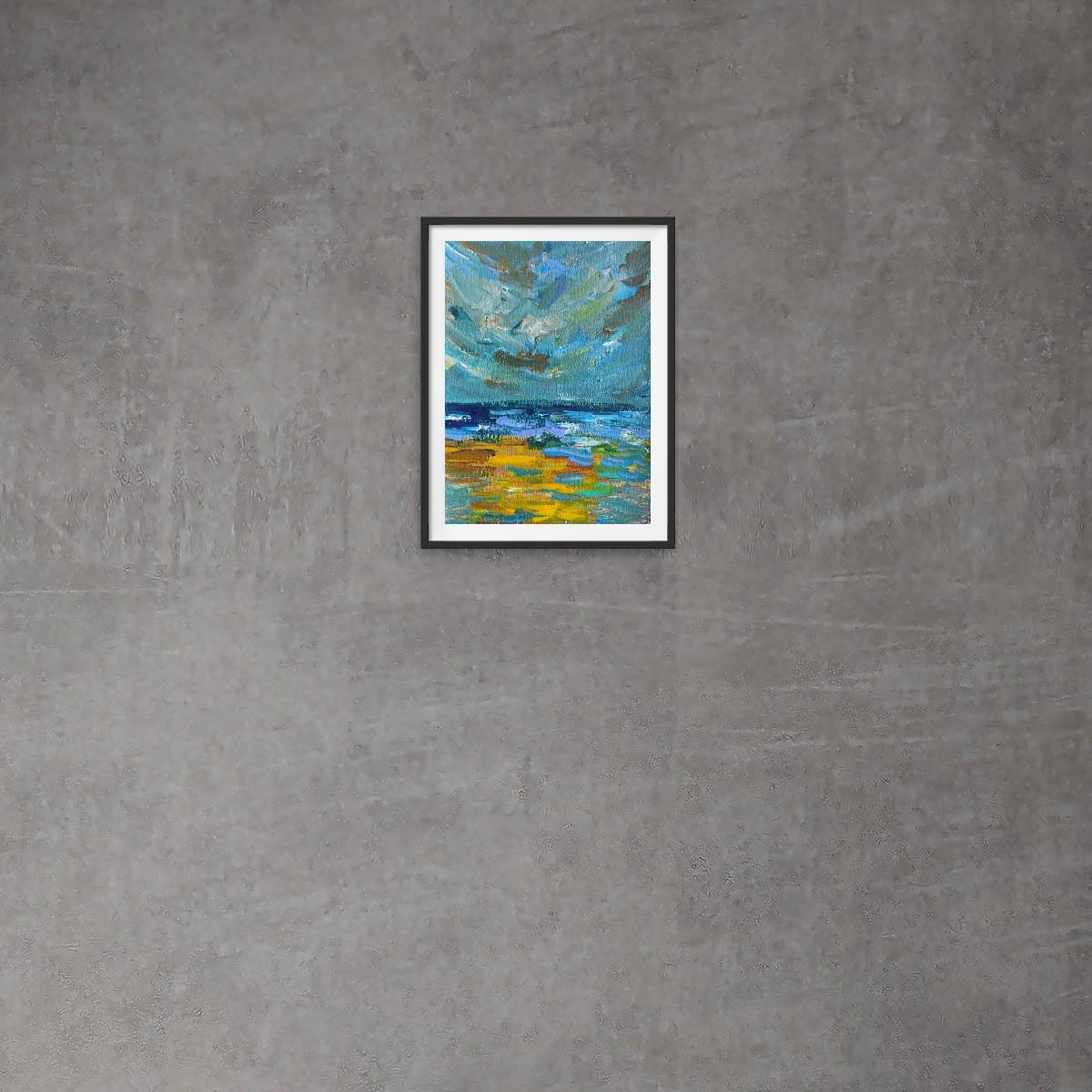 Peinture acrylique contemporaine sur papier, paysage marin abstrait et impressionniste en vente 1