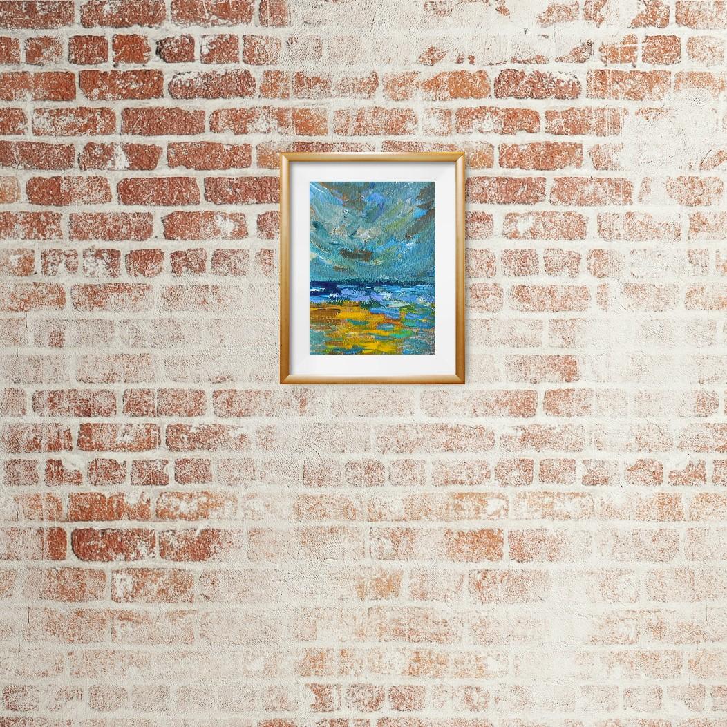 Peinture acrylique contemporaine sur papier, paysage marin abstrait et impressionniste en vente 2