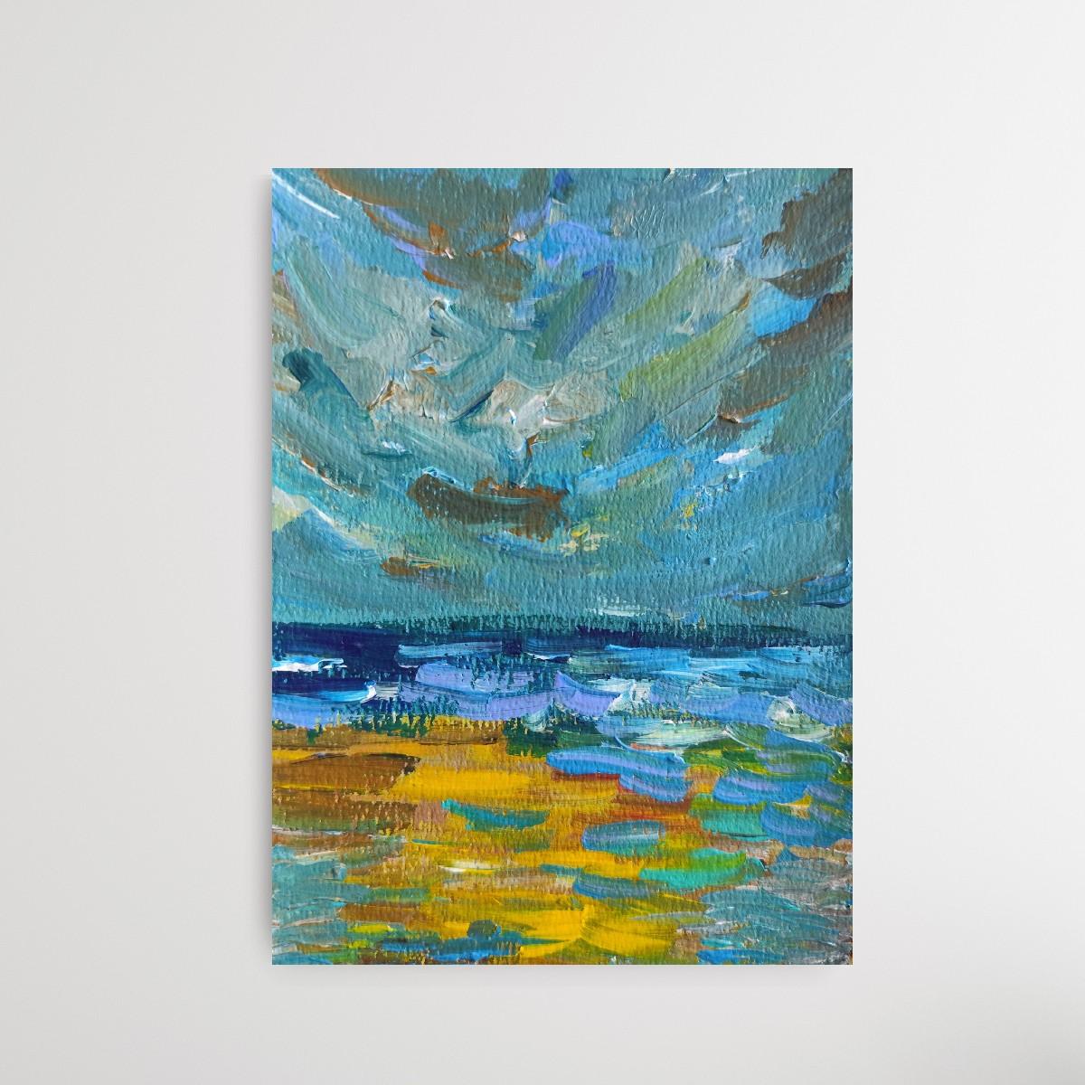 Peinture acrylique contemporaine sur papier, paysage marin abstrait et impressionniste en vente 3