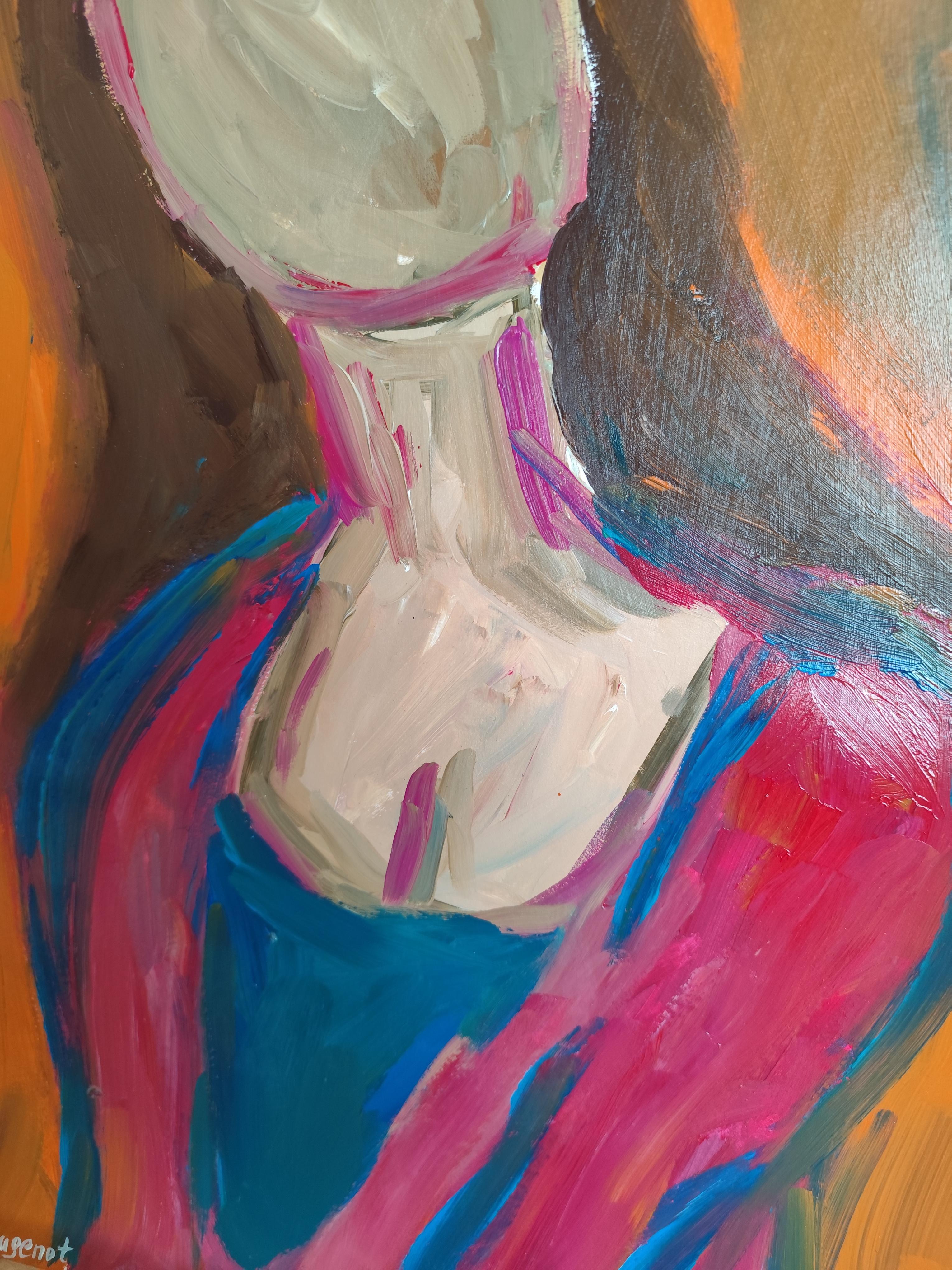 Arte figurativa contemporanea ritratto astratto di donna pittura acrilica su carta in vendita 5