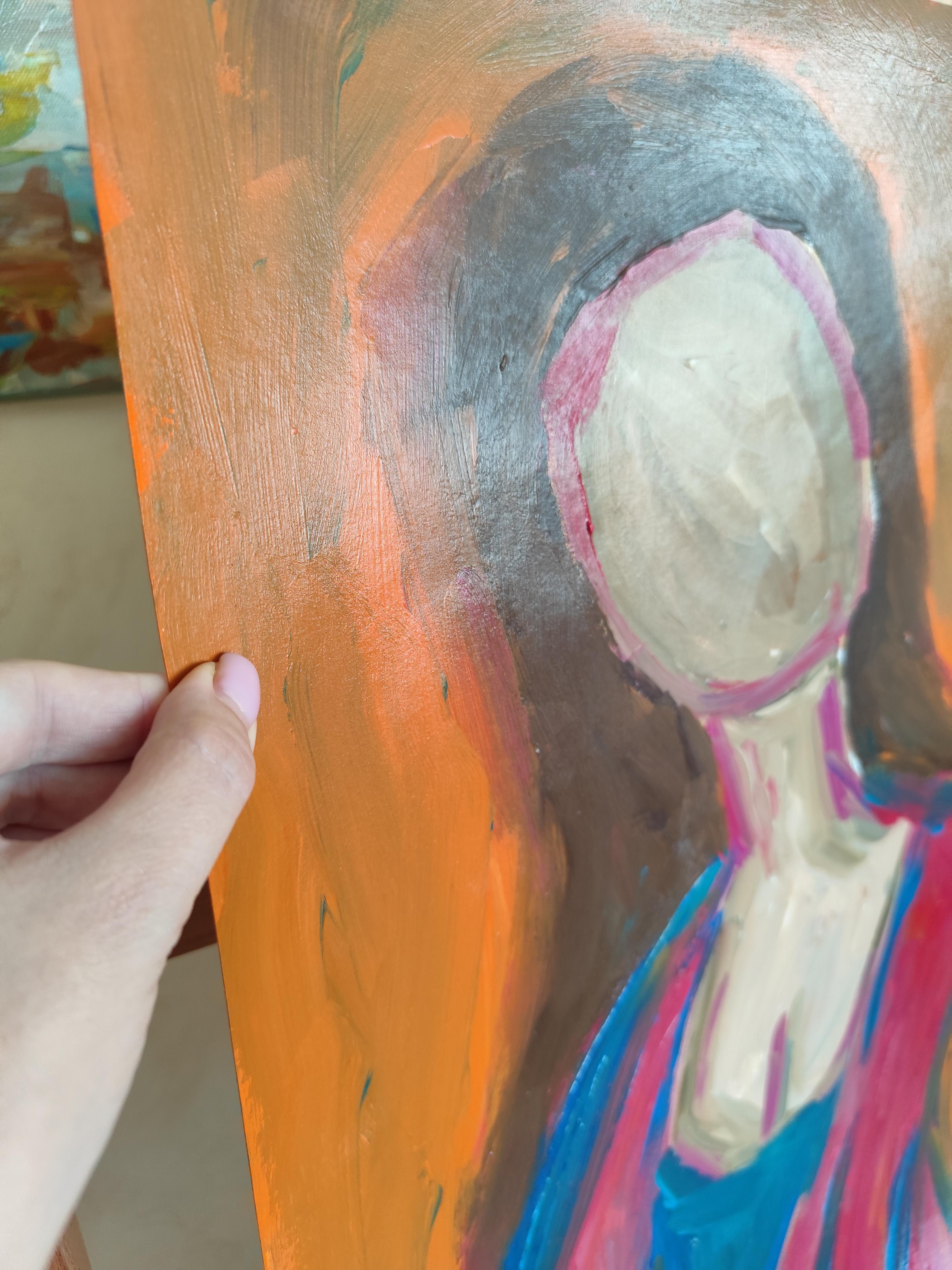 Arte figurativa contemporanea ritratto astratto di donna pittura acrilica su carta in vendita 6
