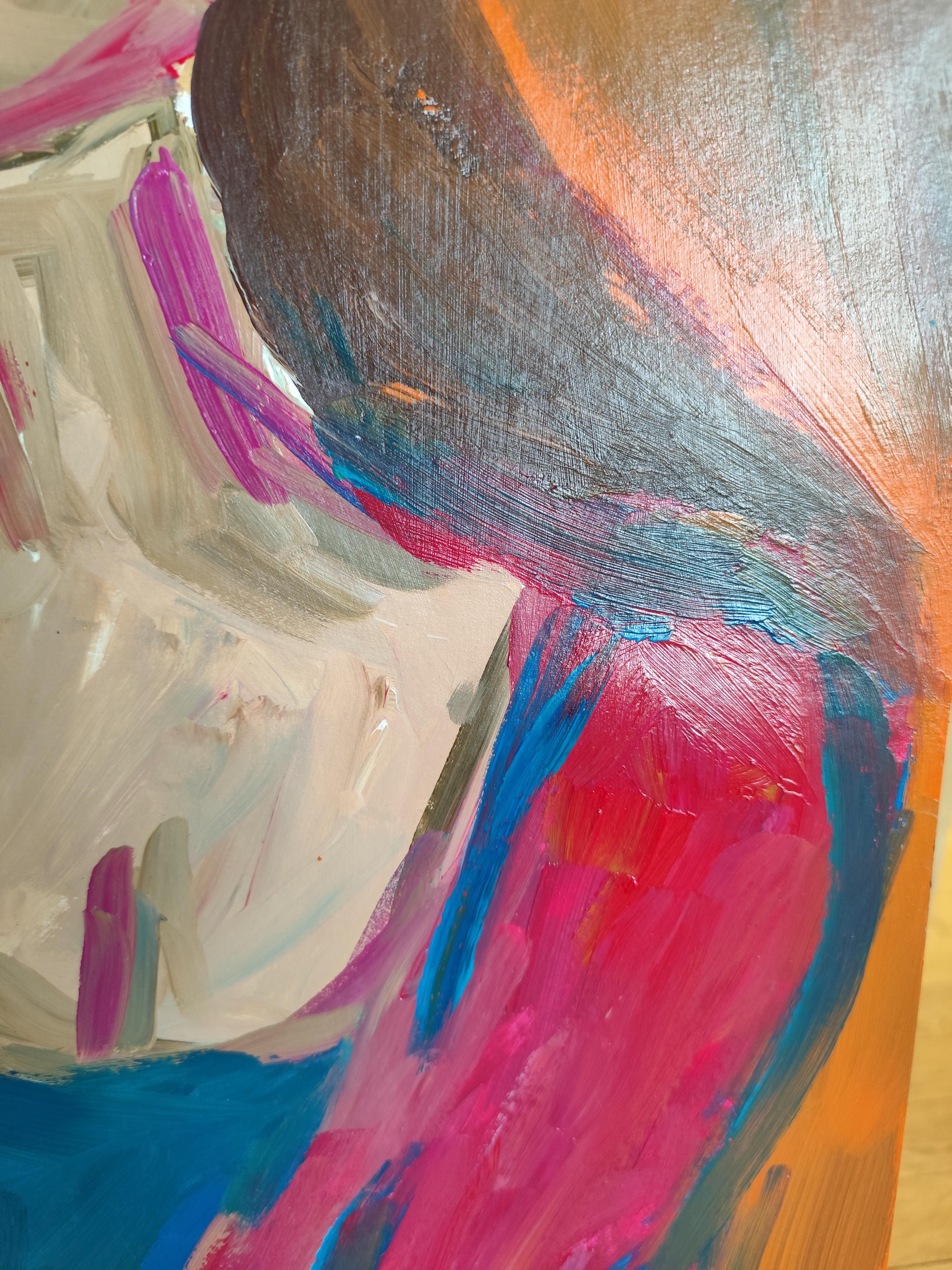 Arte figurativa contemporanea ritratto astratto di donna pittura acrilica su carta in vendita 7