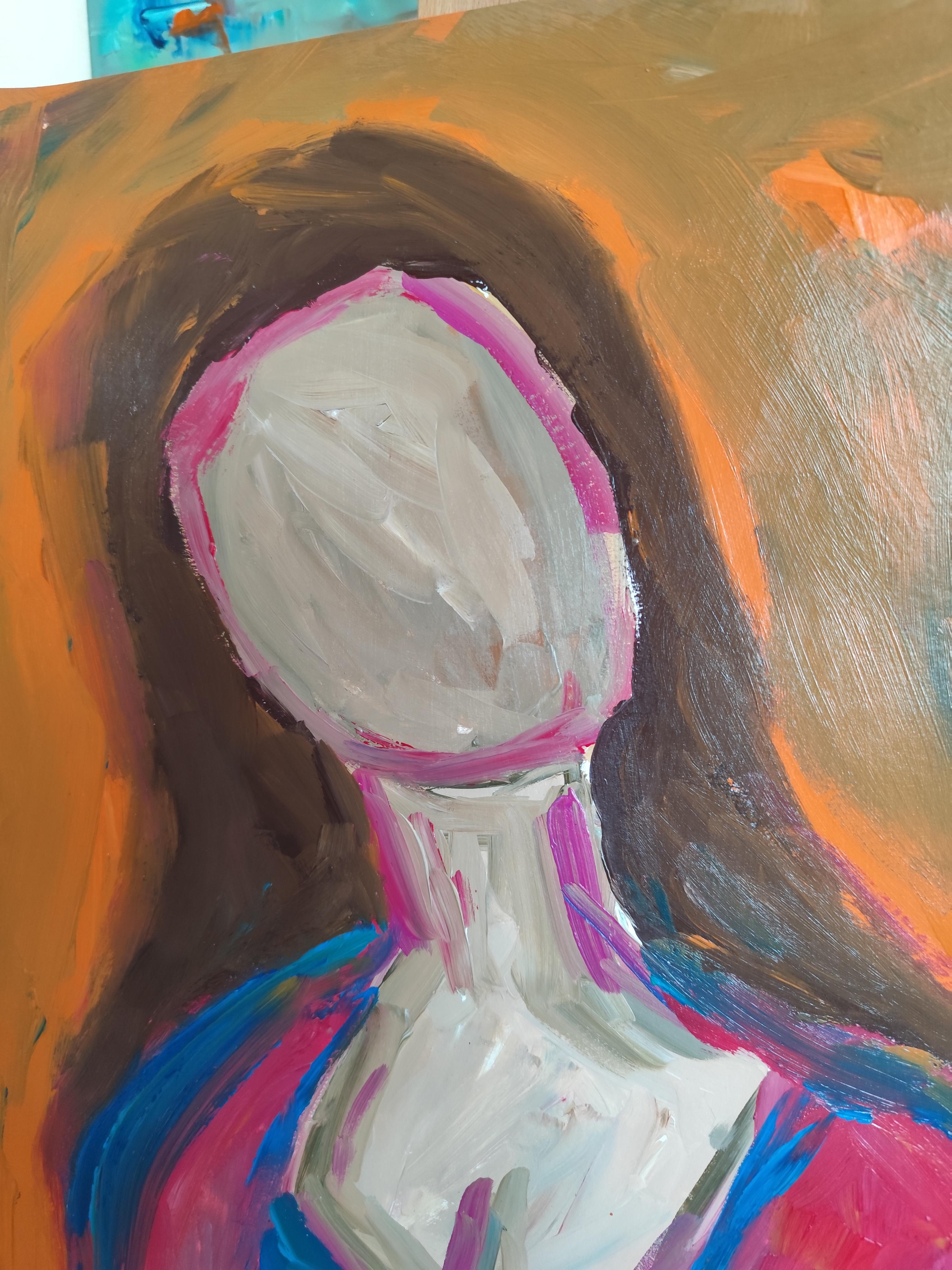 Arte figurativa contemporanea ritratto astratto di donna pittura acrilica su carta in vendita 8