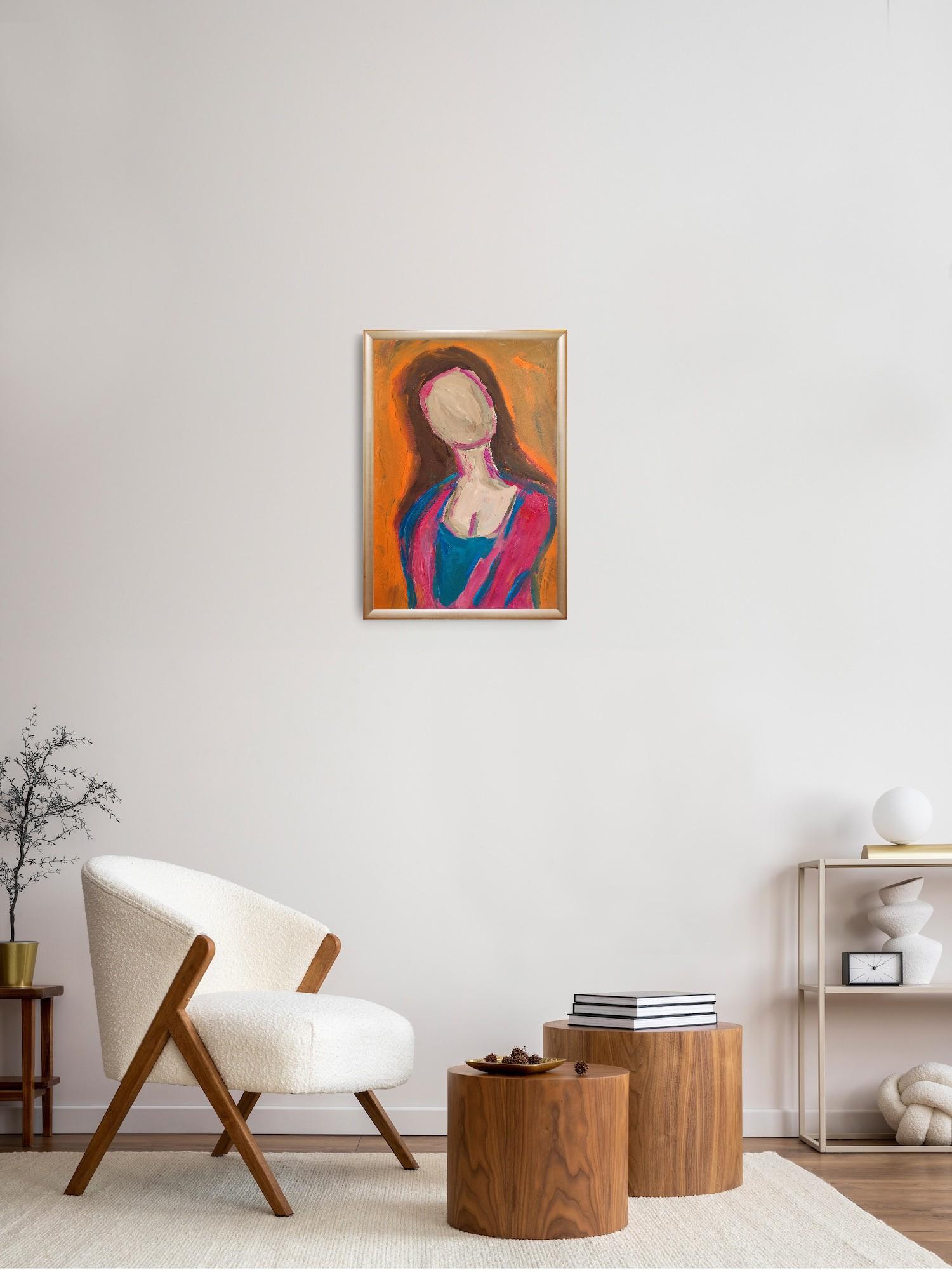 Arte figurativa contemporanea ritratto astratto di donna pittura acrilica su carta in vendita 11