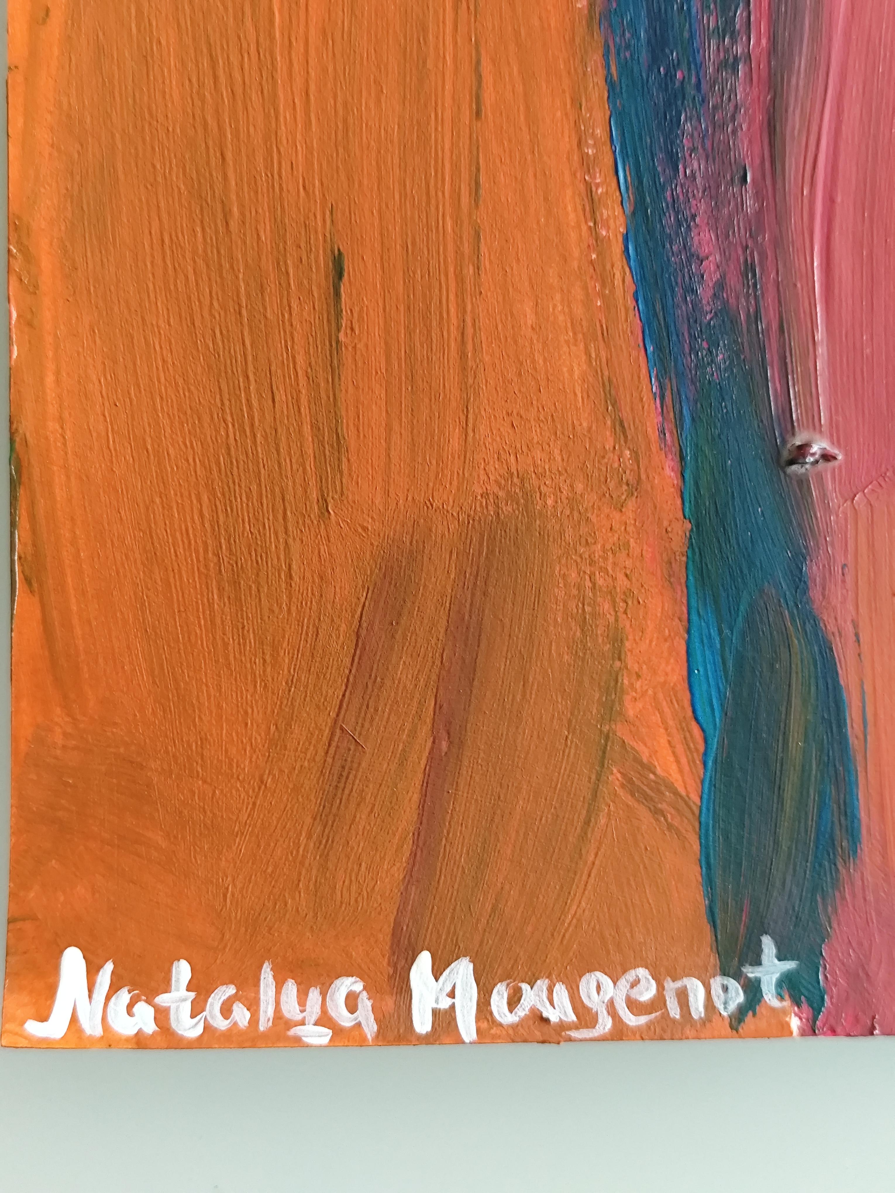 Arte figurativa contemporanea ritratto astratto di donna pittura acrilica su carta in vendita 1