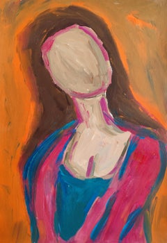 Arte figurativo contemporáneo retrato abstracto de mujer pintura acrílica sobre papel