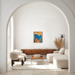 Pittura acrilica figurativa astratta su carta  "Donna in abito turchese"