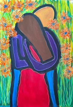 "Tu sei la mia ancora" Pittura figurativa contemporanea di grande formato coppia di carta