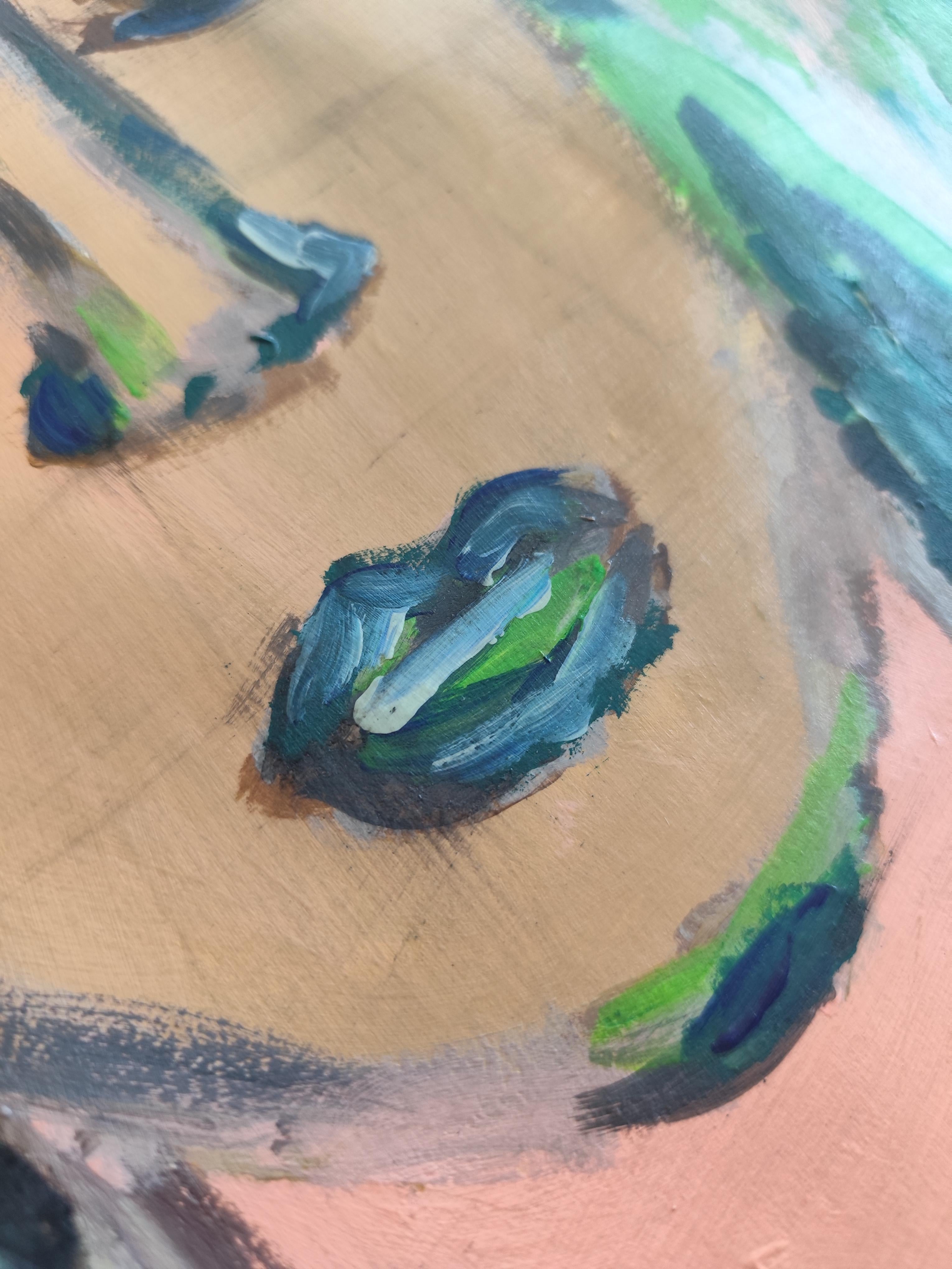 Zeitgenössisches, abstraktes, expressionistisches, lebendiges Acrylporträt auf Papier 