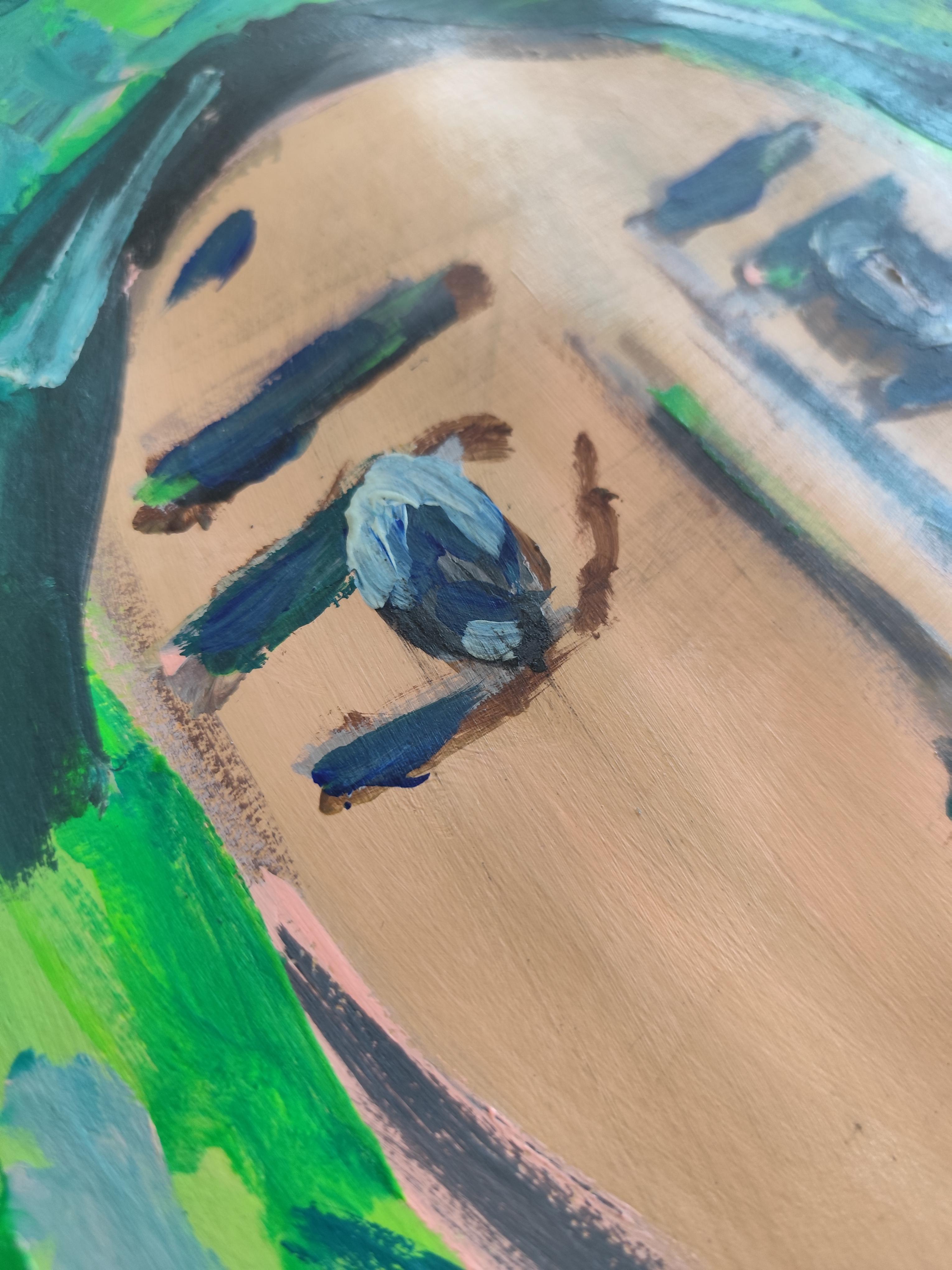 Zeitgenössisches, abstraktes, expressionistisches, lebendiges Acrylporträt auf Papier 