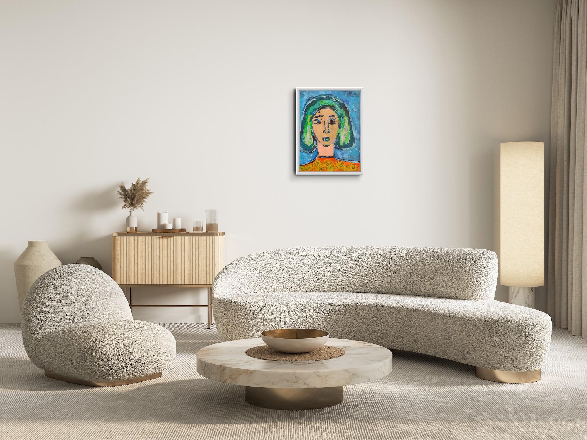 Zeitgenössisches, abstraktes, expressionistisches, lebendiges Acrylporträt auf Papier 
