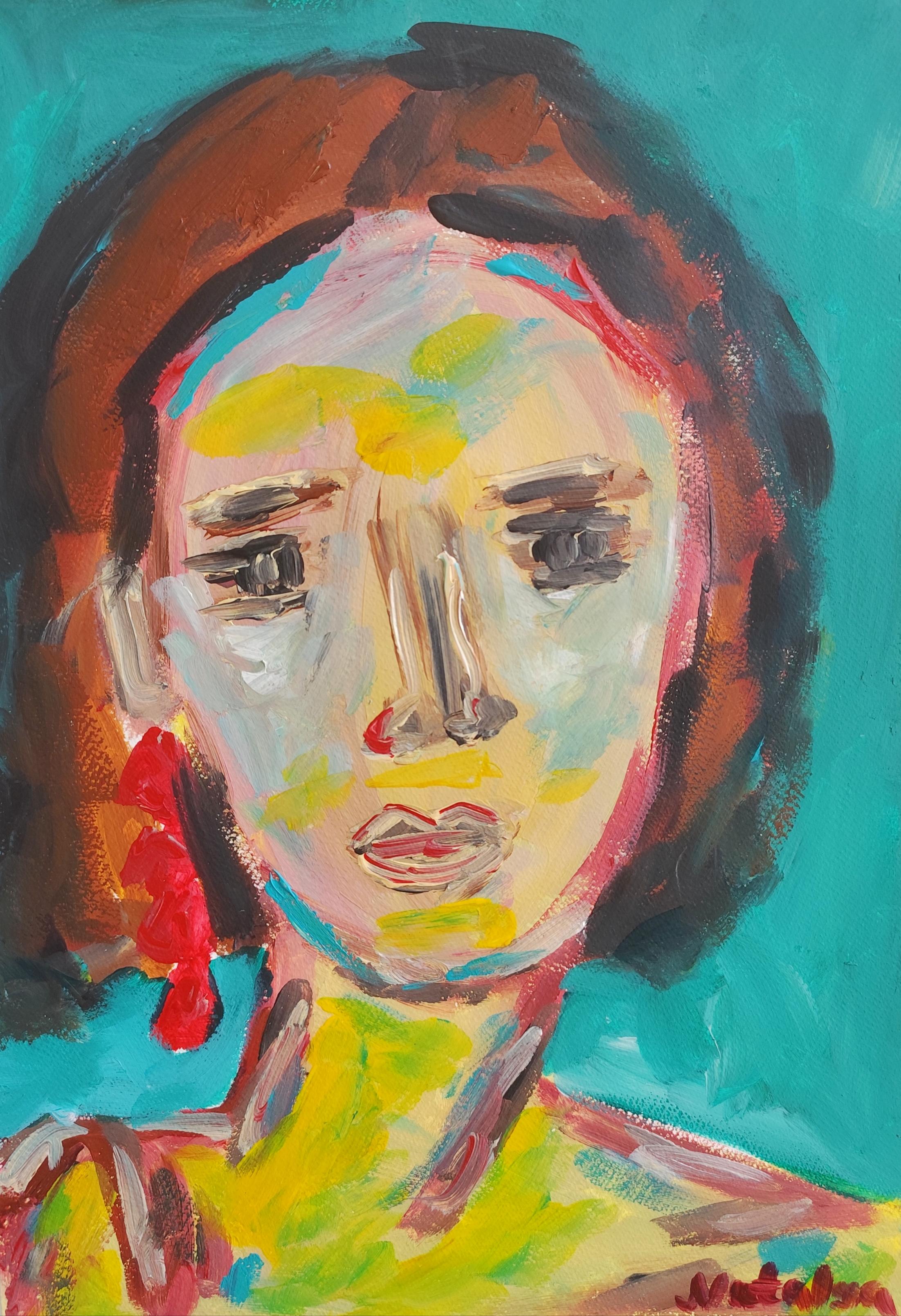Mougenot Natalya Figurative Painting - Contemporary abstract expressionist woman's portrait "Through her eyes "