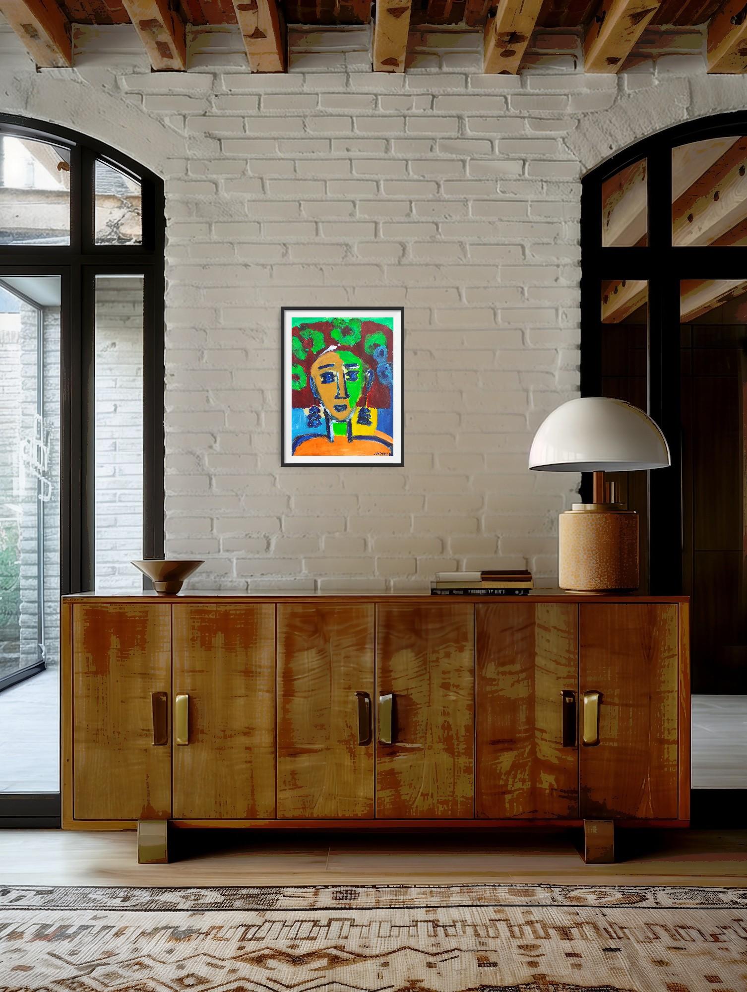 Modern abstract expressionist fauvist art naïve acrylic portrait 