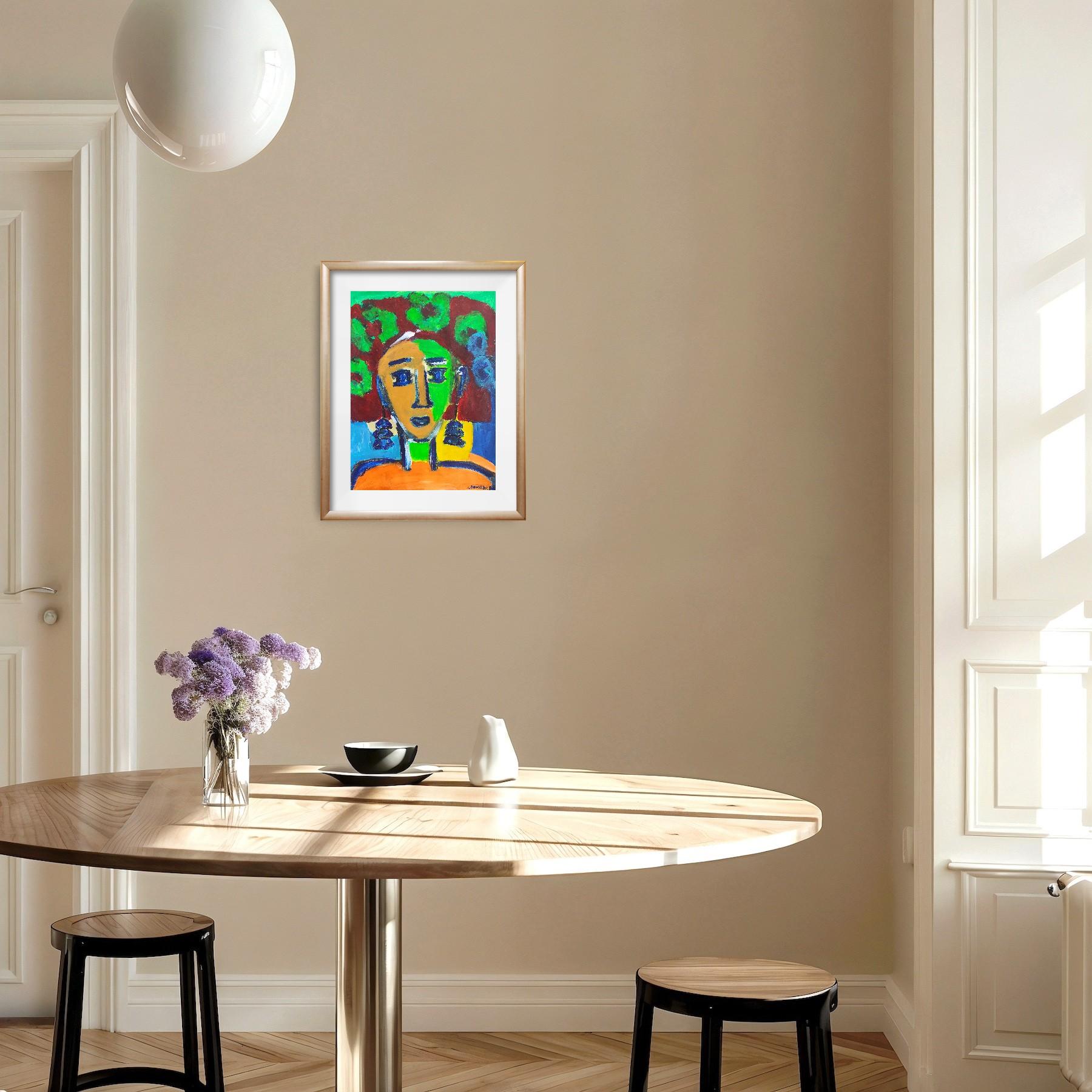 Modern abstract expressionist fauvist art naïve acrylic portrait 