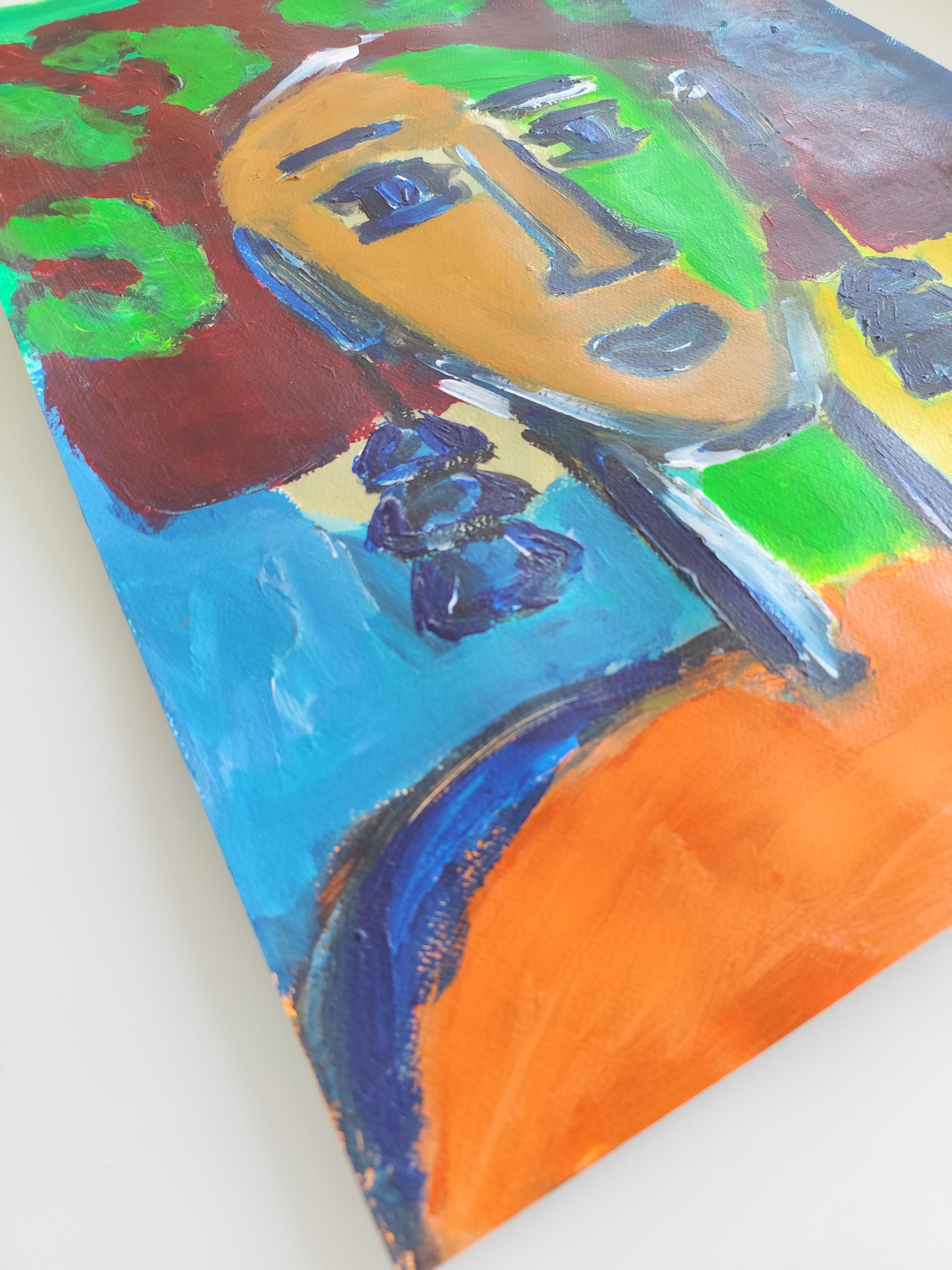 Modern abstract expressionist fauvist art naïve acrylic portrait 