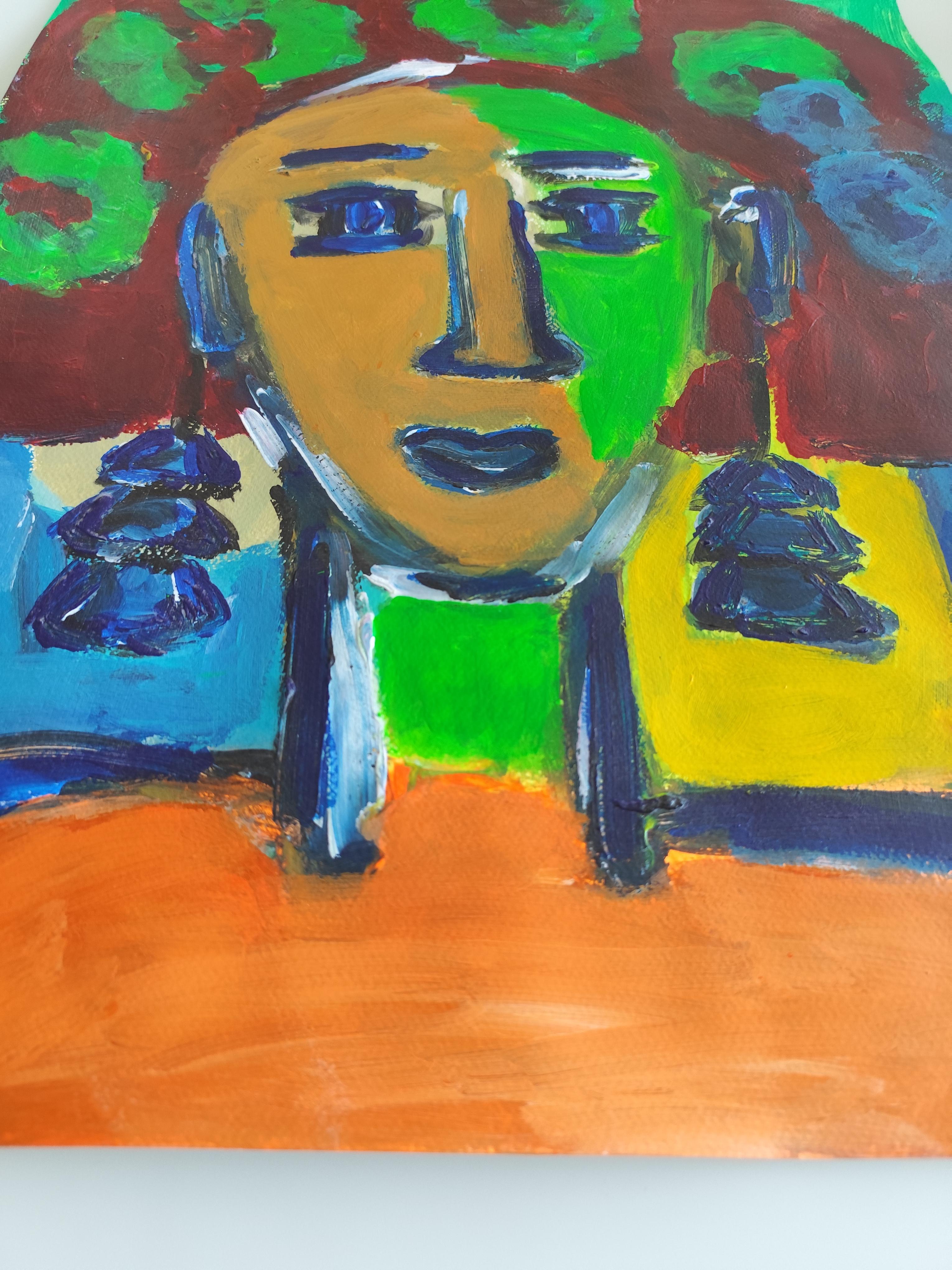 Modern abstract expressionist fauvist art naïve acrylic portrait 
