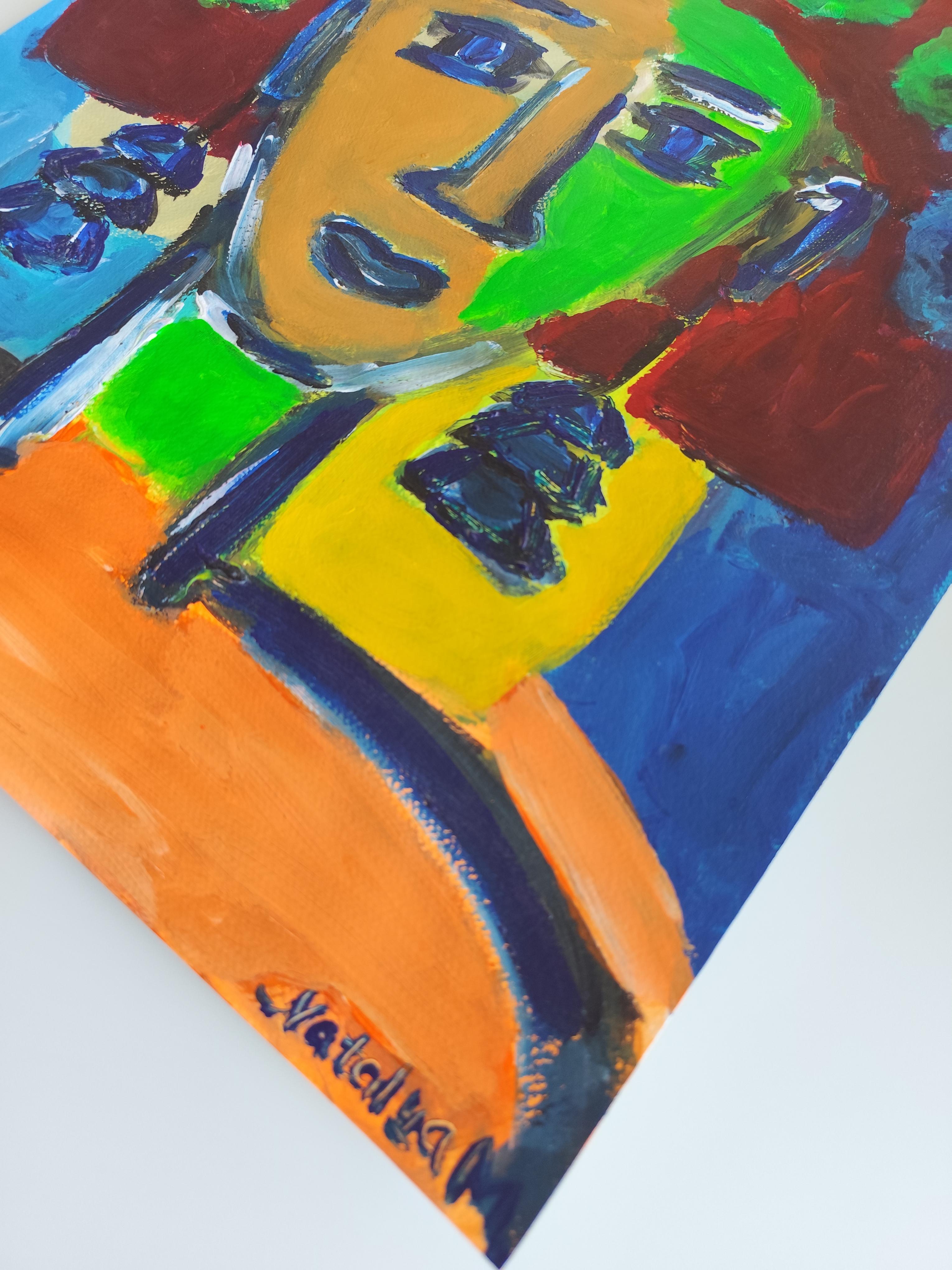 Modern abstract expressionist fauvist art naïve acrylic portrait 
